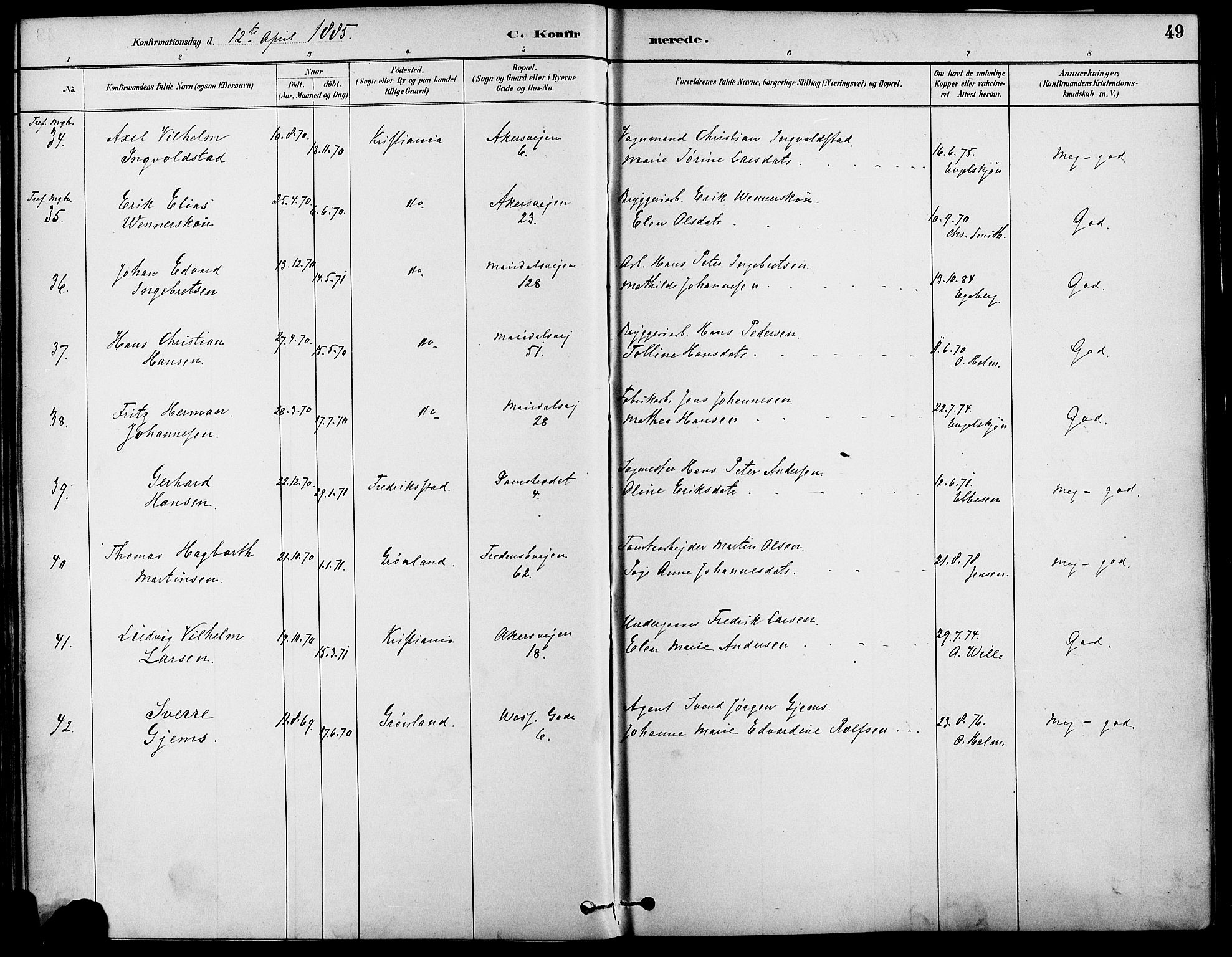 Gamle Aker prestekontor Kirkebøker, AV/SAO-A-10617a/F/L0007: Parish register (official) no. 7, 1882-1890, p. 49