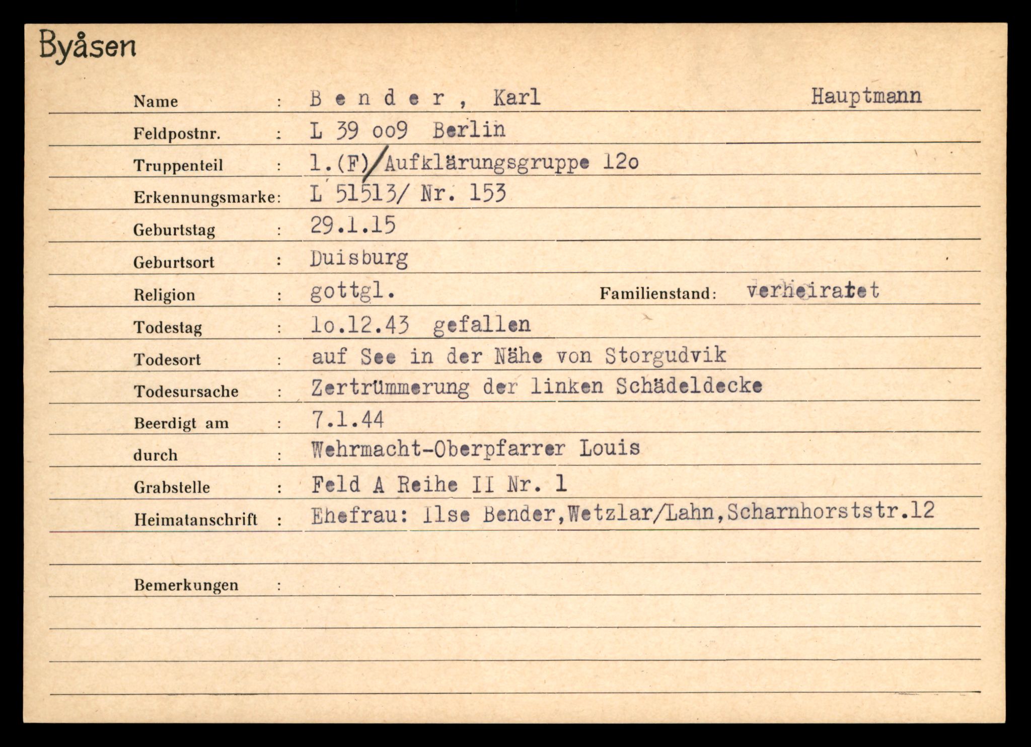 Distriktskontoret for krigsgraver, SAT/A-5030/E/L0004: Kasett/kartotek over tysk Krigskirkegård på Byåsen, 1945, p. 99