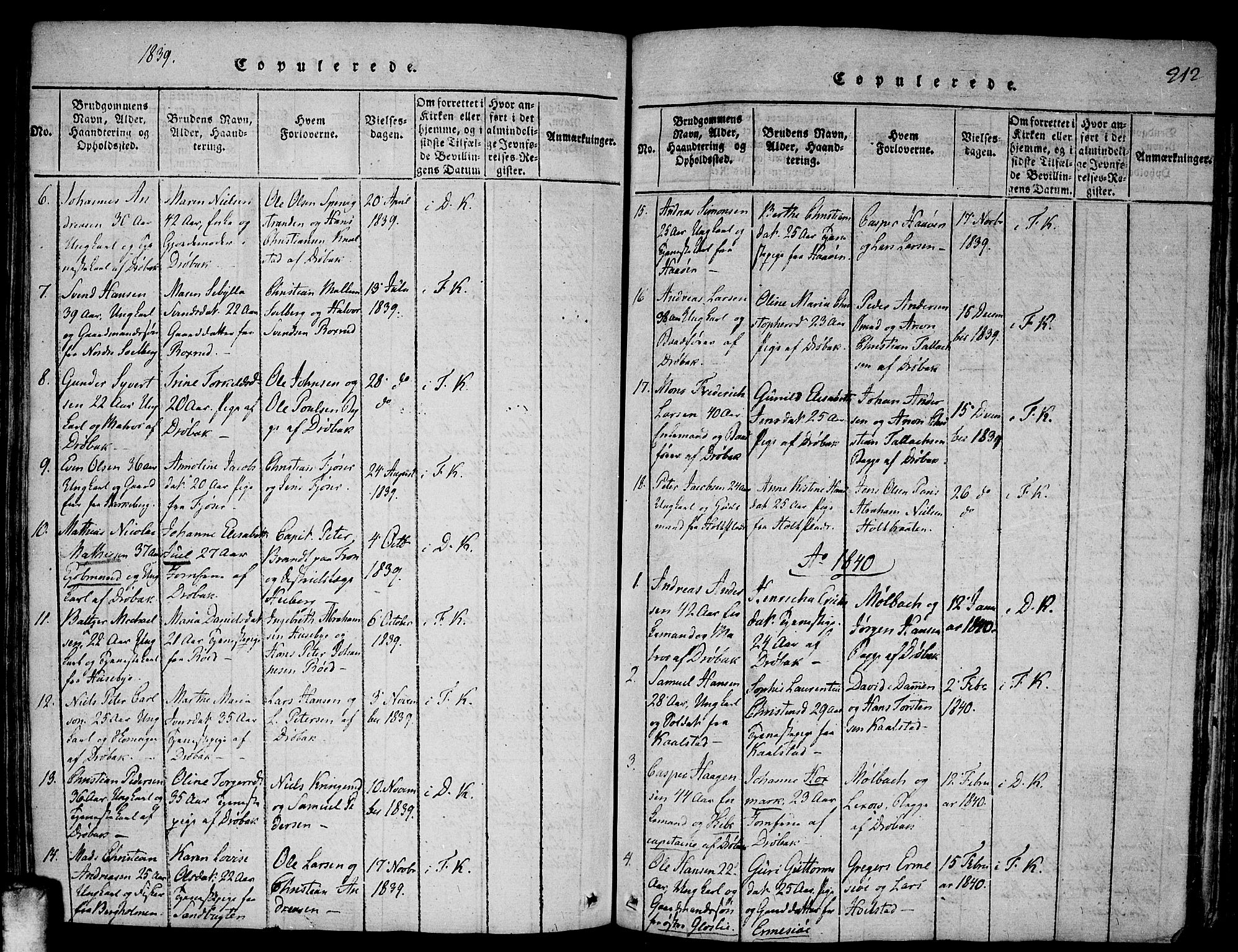 Drøbak prestekontor Kirkebøker, SAO/A-10142a/F/Fa/L0001: Parish register (official) no. I 1, 1816-1842, p. 212