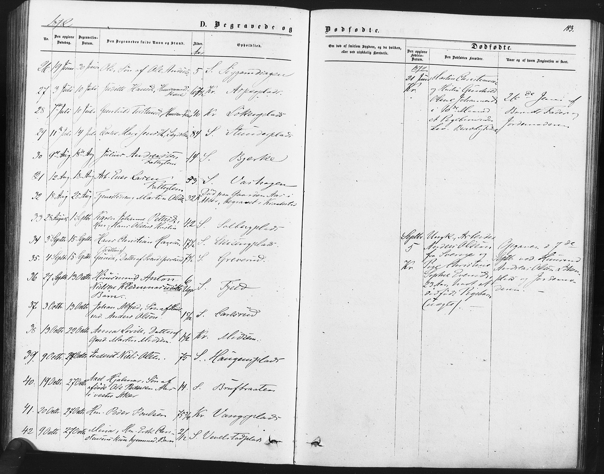 Kråkstad prestekontor Kirkebøker, AV/SAO-A-10125a/F/Fa/L0008: Parish register (official) no. I 8, 1870-1879, p. 183