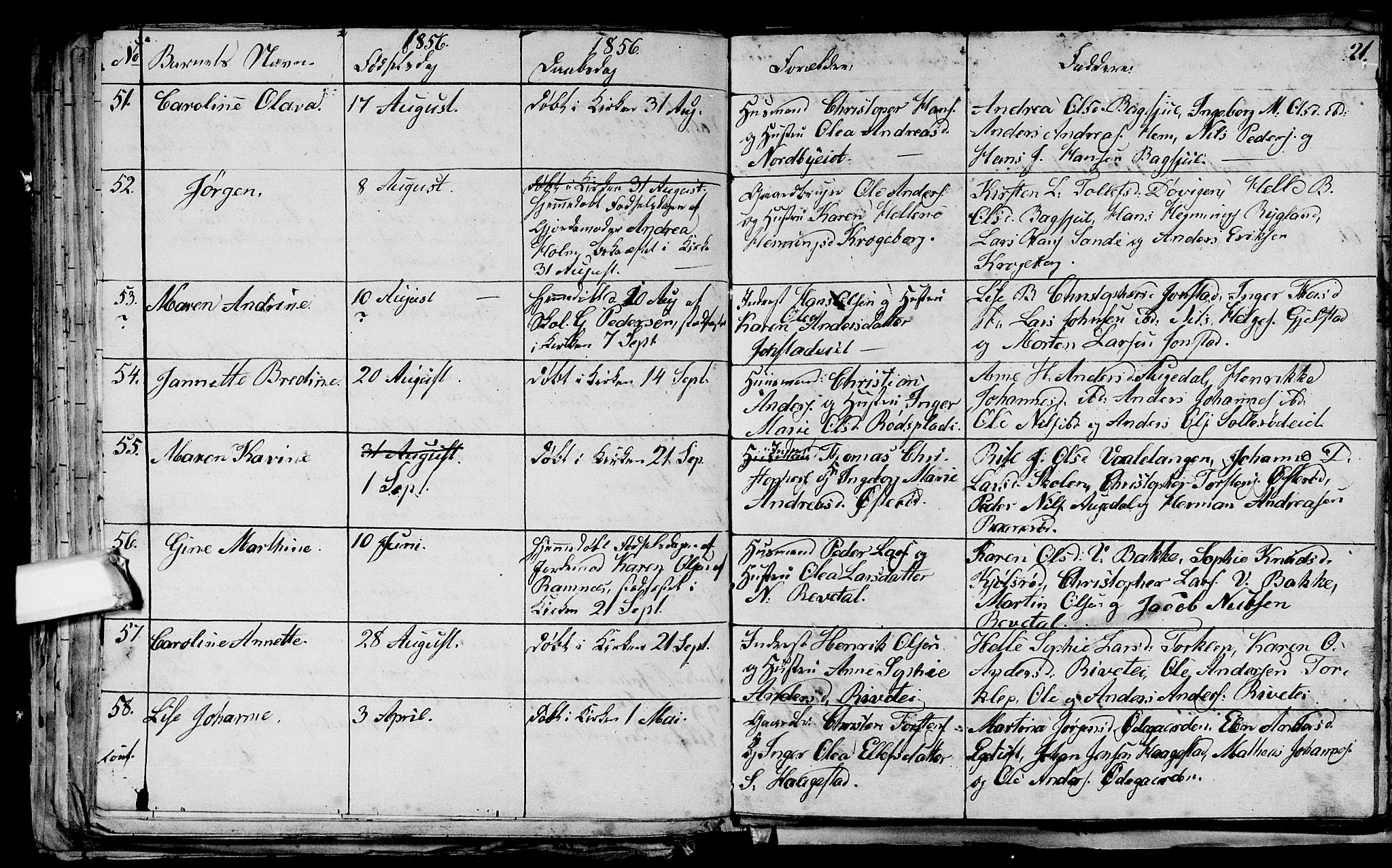 Våle kirkebøker, AV/SAKO-A-334/G/Ga/L0002: Parish register (copy) no. I 2, 1851-1863, p. 20-21