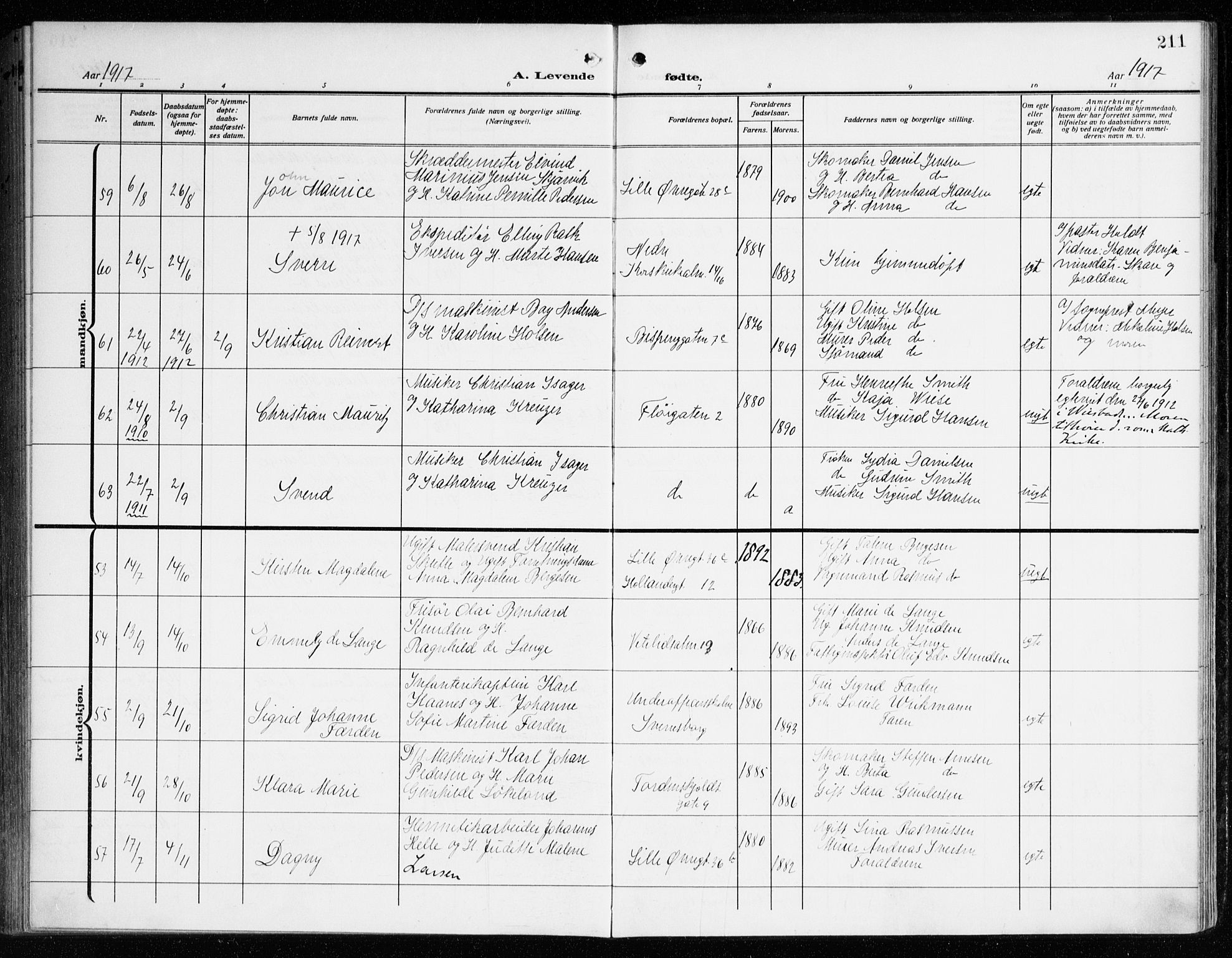 Korskirken sokneprestembete, AV/SAB-A-76101/H/Haa: Parish register (official) no. B 10, 1909-1923, p. 211