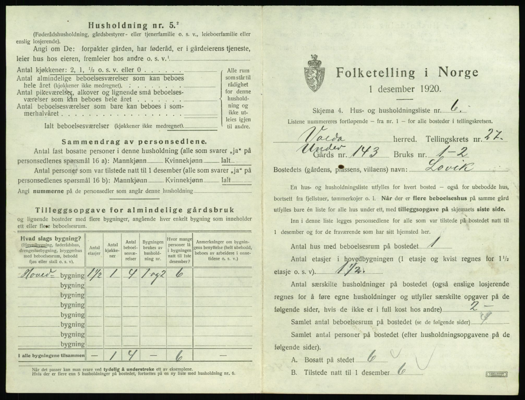 SAT, 1920 census for Volda, 1920, p. 1700