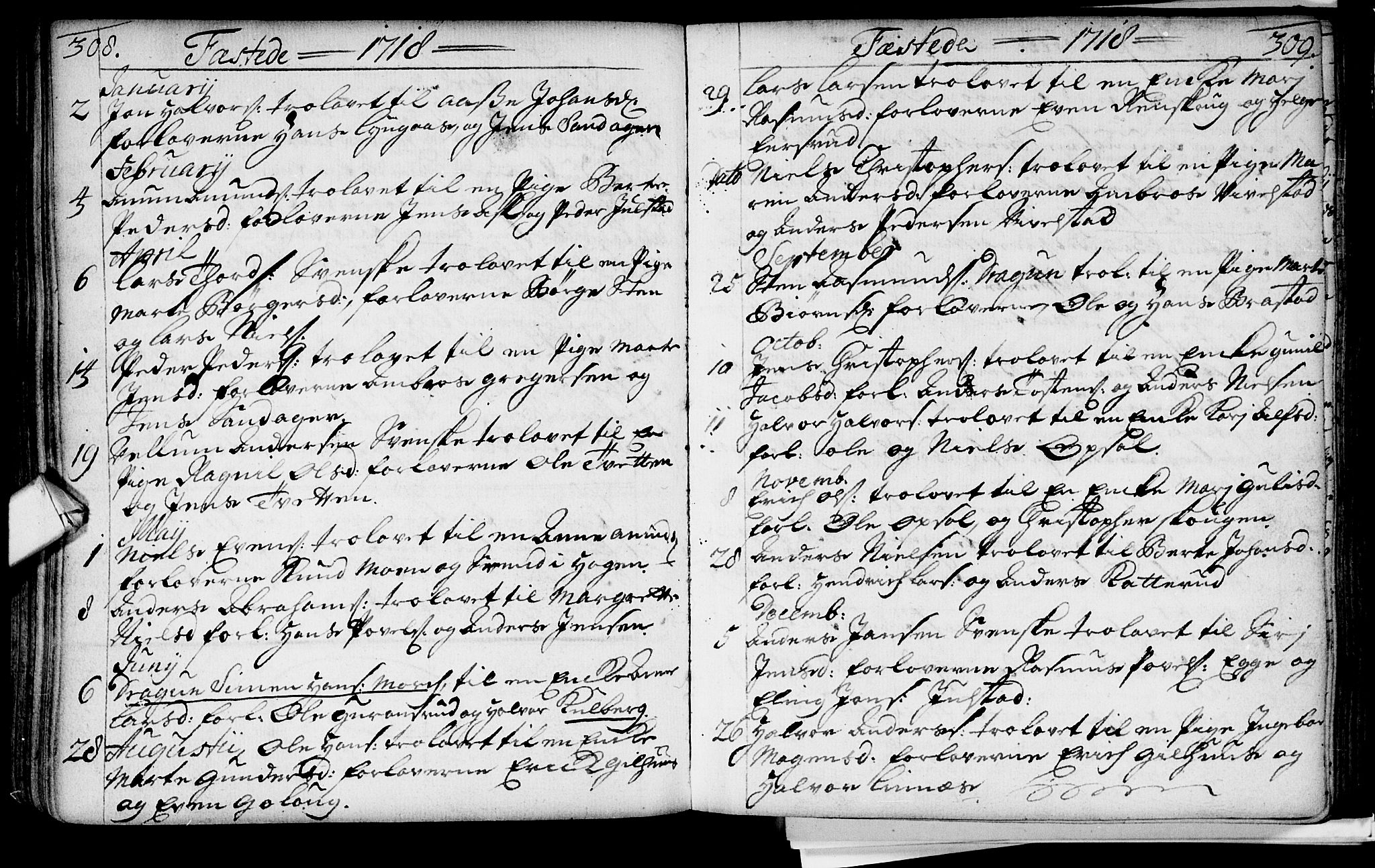 Lier kirkebøker, SAKO/A-230/F/Fa/L0002: Parish register (official) no. I 2, 1701-1726, p. 308-309