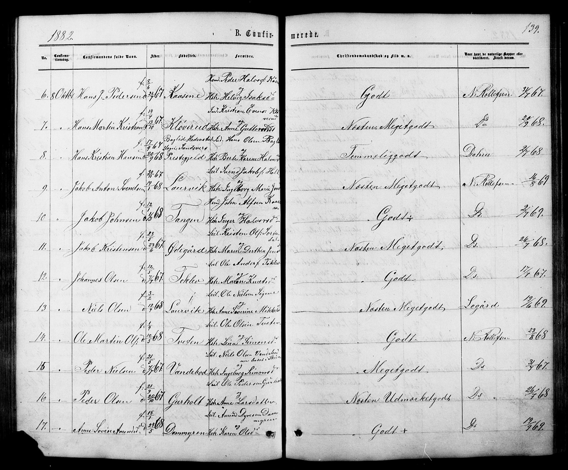 Siljan kirkebøker, SAKO/A-300/G/Ga/L0002: Parish register (copy) no. 2, 1864-1908, p. 139