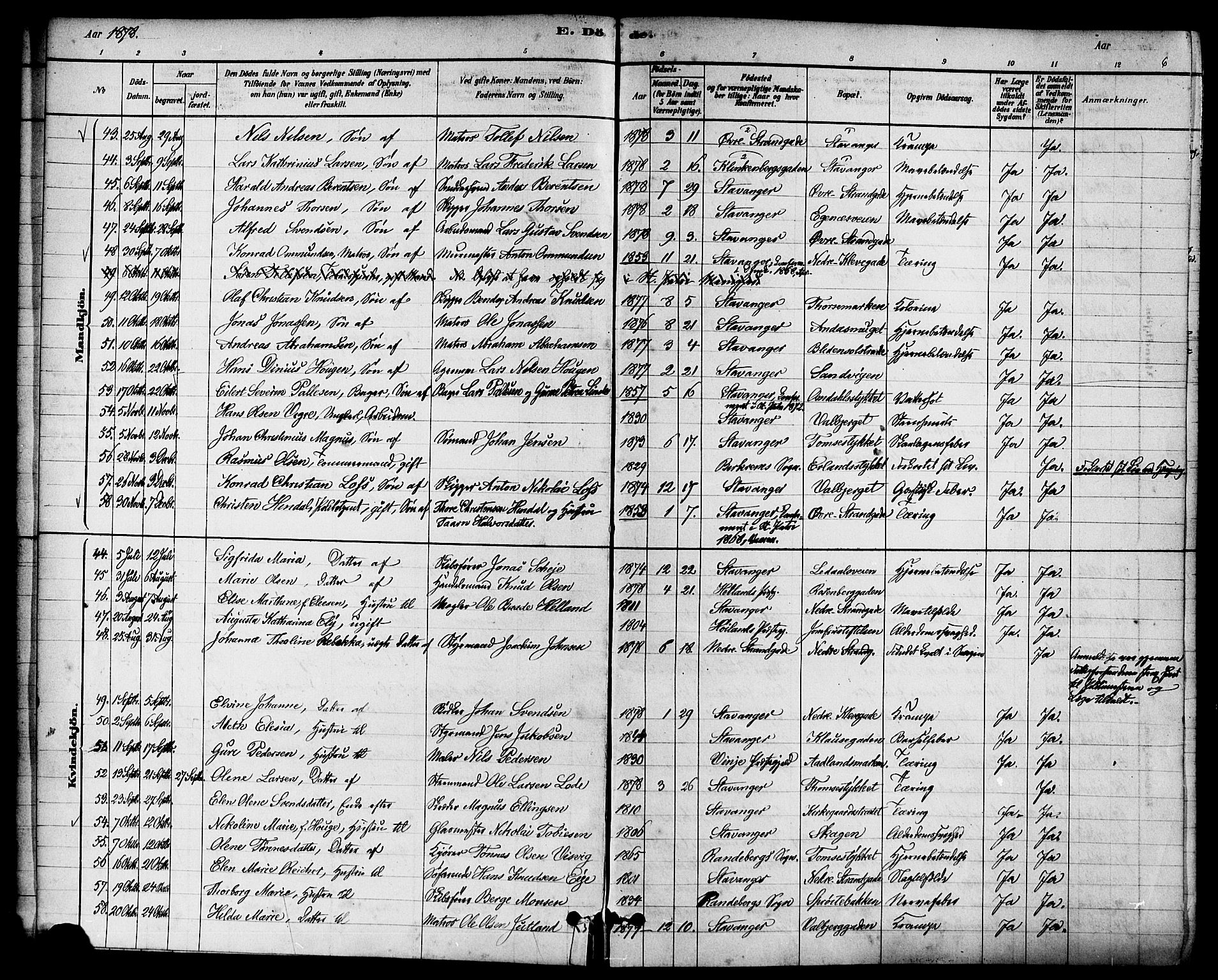 Domkirken sokneprestkontor, AV/SAST-A-101812/001/30/30BA/L0027: Parish register (official) no. A 26, 1878-1896, p. 6