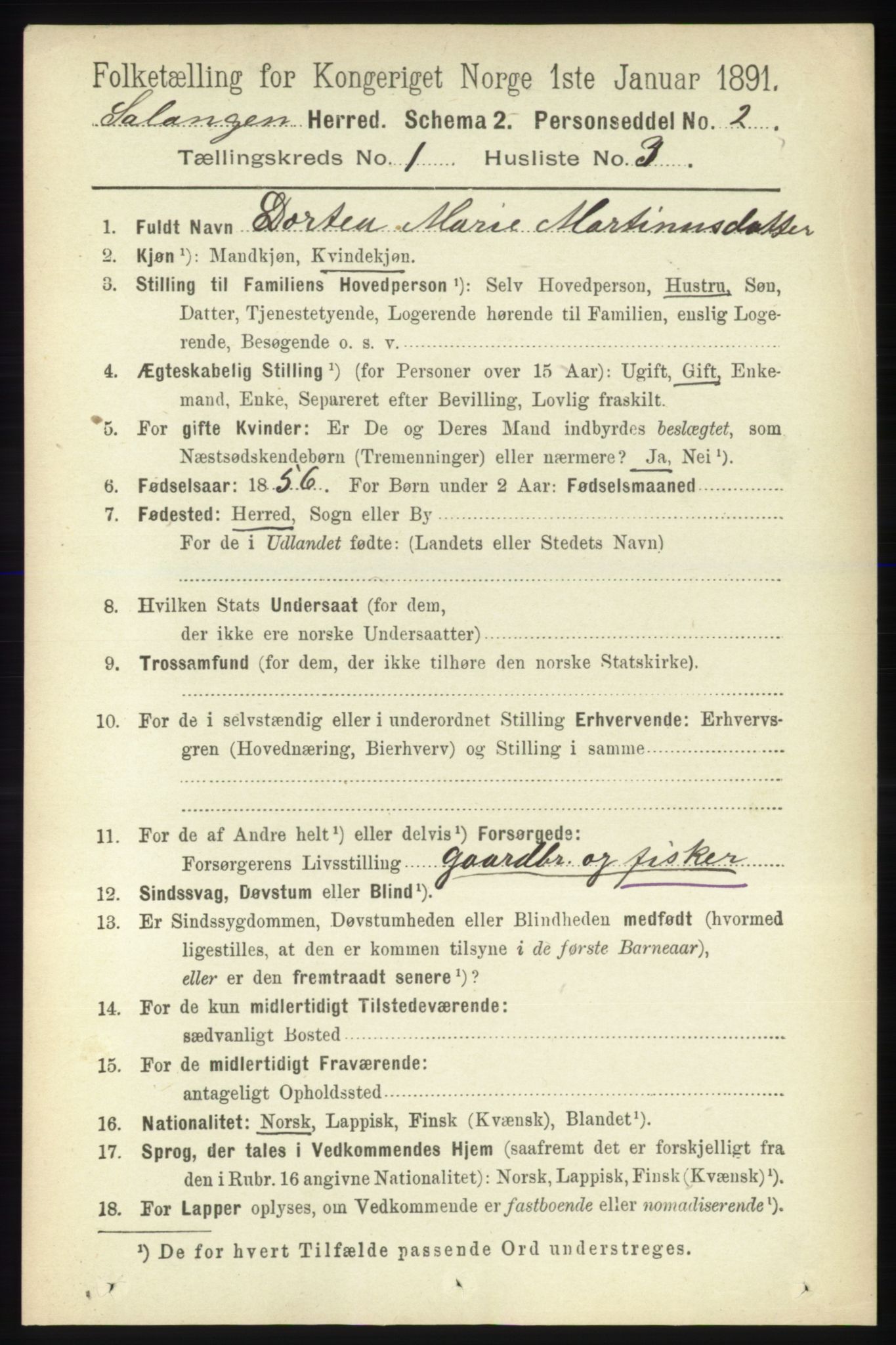 RA, 1891 census for 1921 Salangen, 1891, p. 83