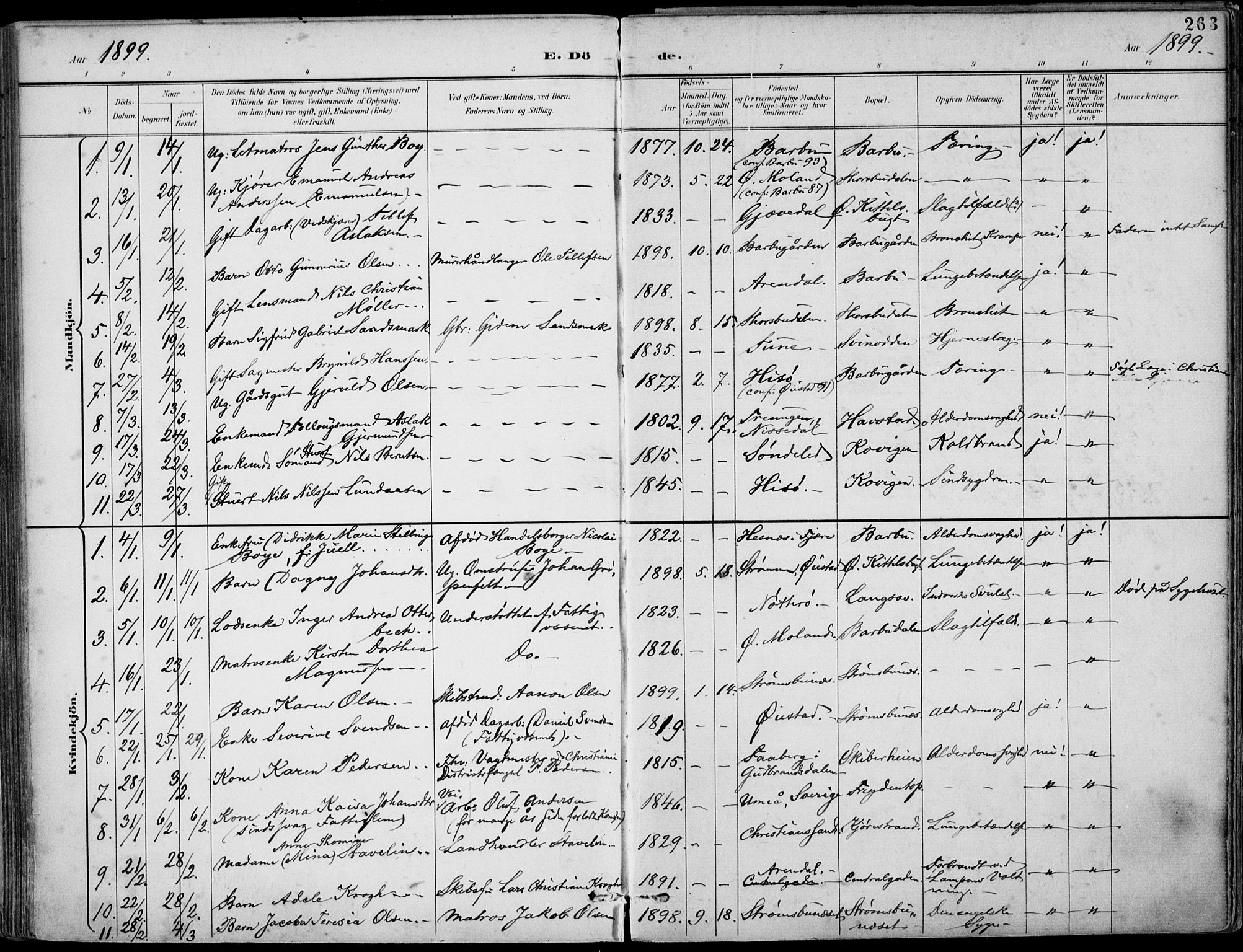 Barbu sokneprestkontor, SAK/1111-0003/F/Fa/L0005: Parish register (official) no. A 5, 1899-1909, p. 263