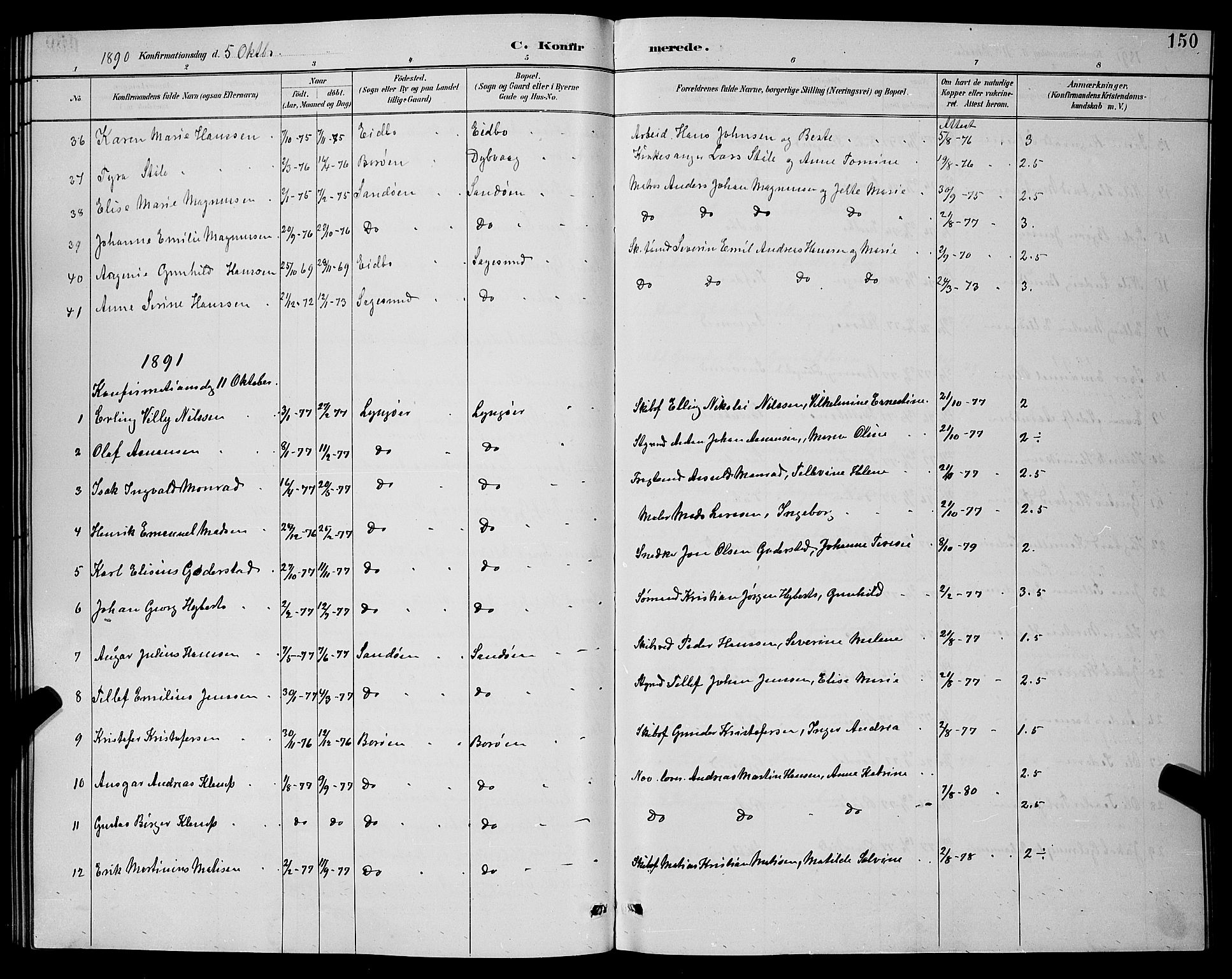 Dypvåg sokneprestkontor, AV/SAK-1111-0007/F/Fb/Fba/L0013: Parish register (copy) no. B 13, 1887-1900, p. 150