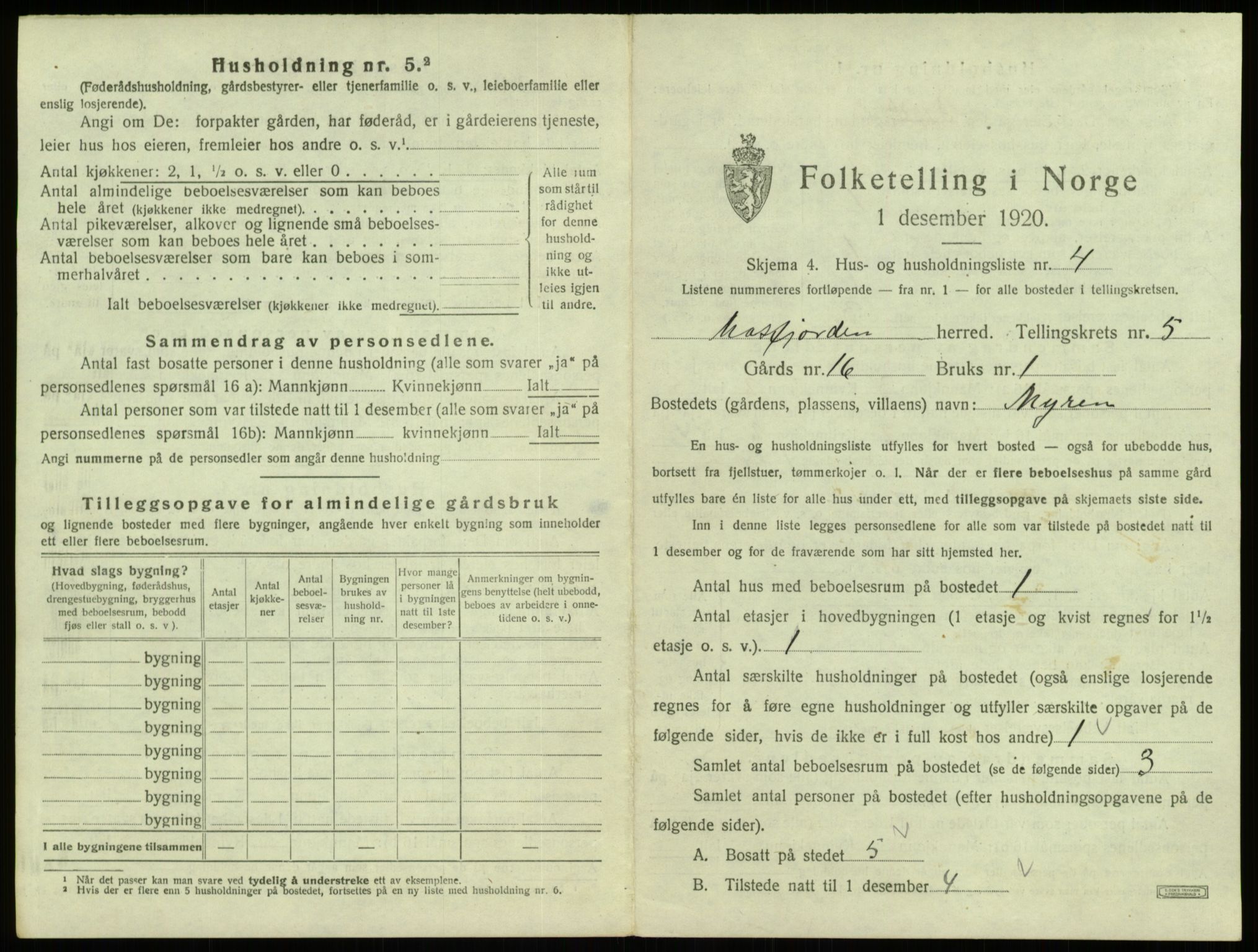 SAB, 1920 census for Masfjorden, 1920, p. 252