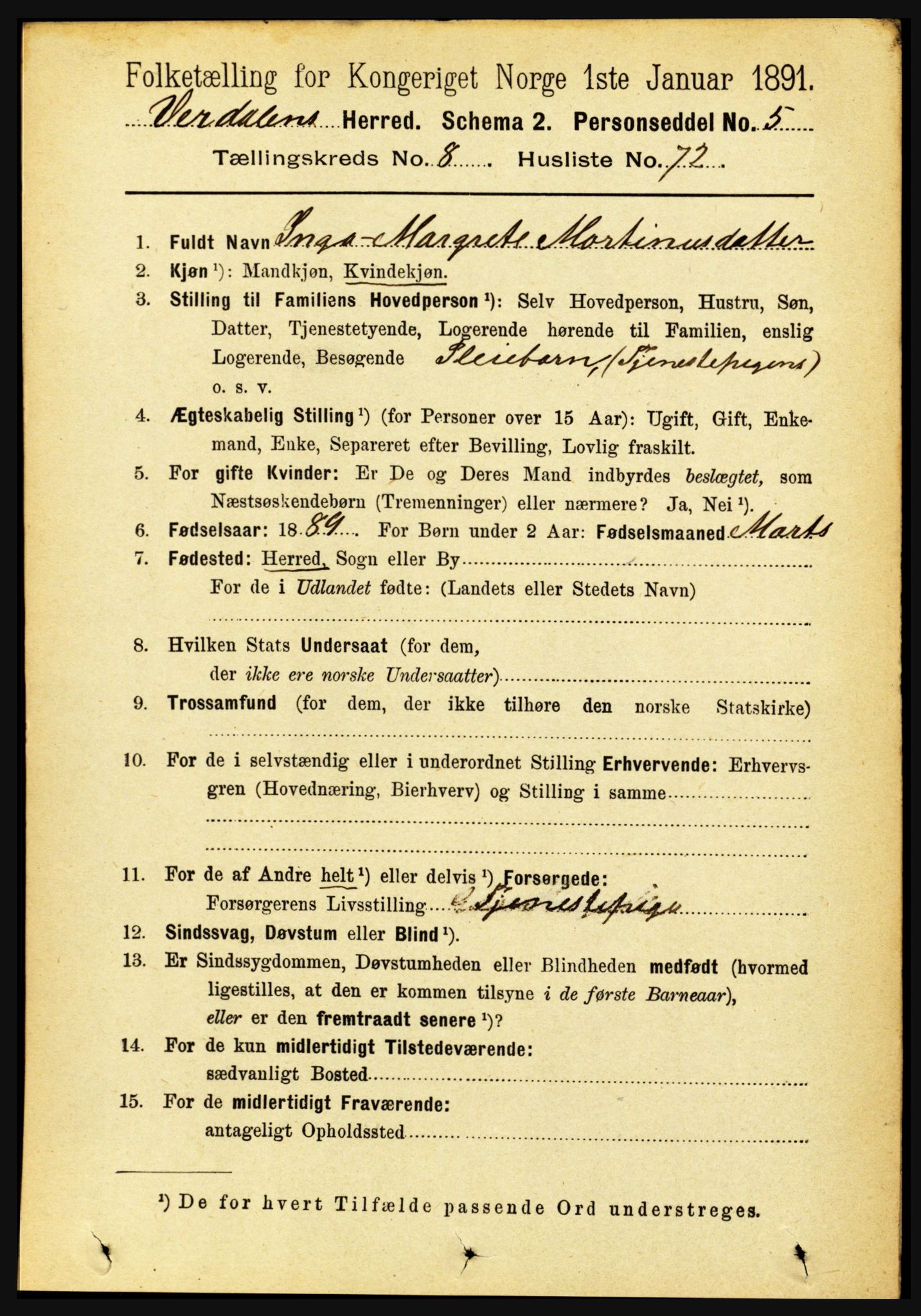 RA, 1891 census for 1721 Verdal, 1891, p. 4869