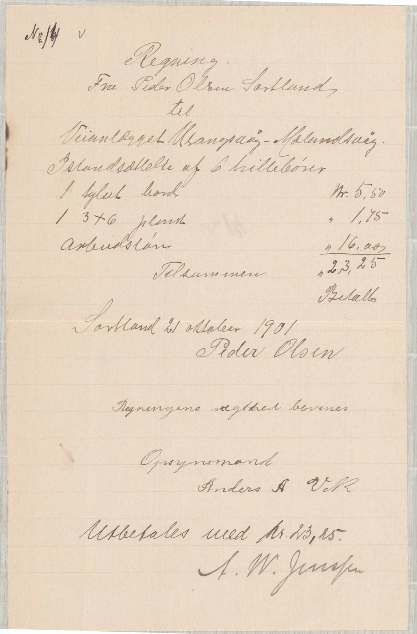 Finnaas kommune. Formannskapet, IKAH/1218a-021/E/Ea/L0002/0002: Rekneskap for veganlegg / Rekneskap for veganlegget Urangsvåg - Mælandsvåg, 1901-1903, p. 28