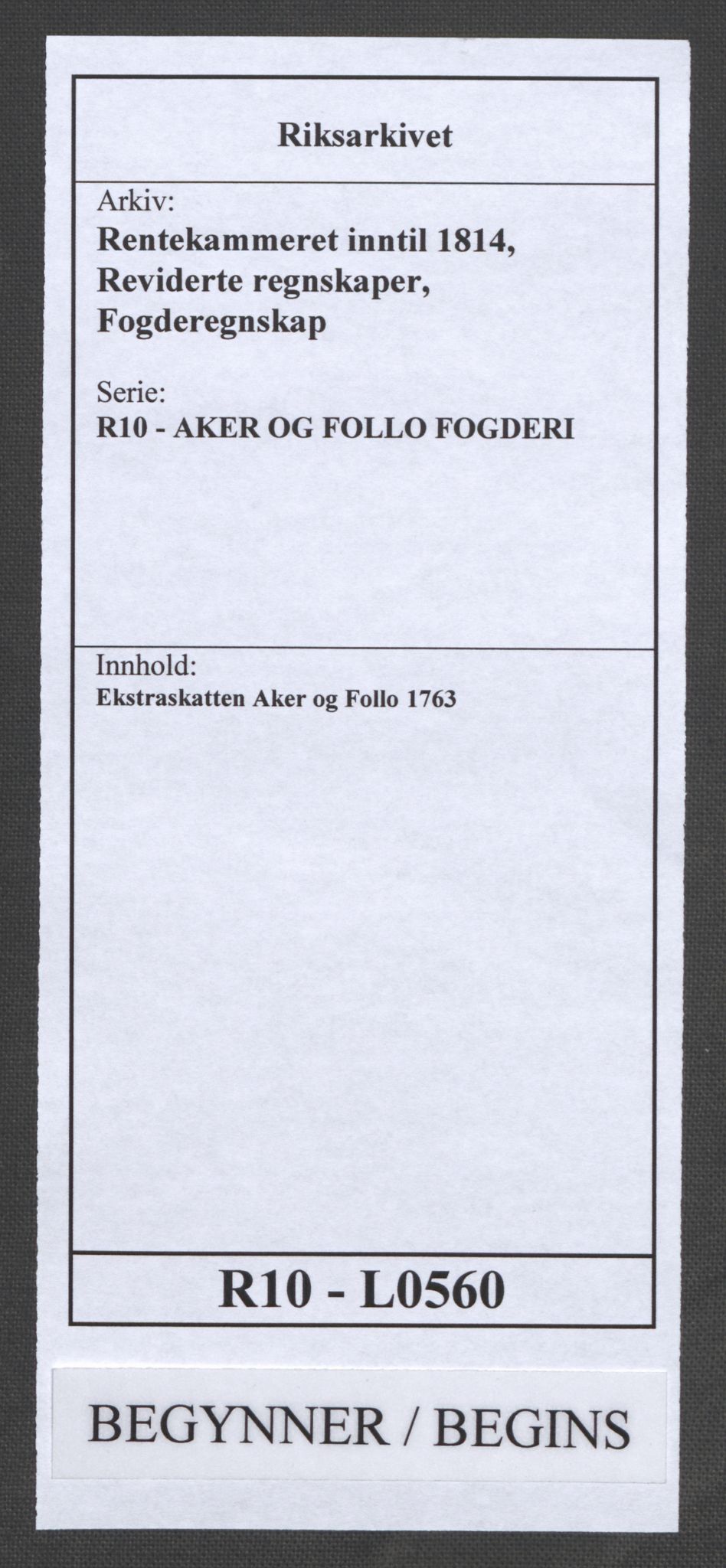 Rentekammeret inntil 1814, Reviderte regnskaper, Fogderegnskap, RA/EA-4092/R10/L0560: Ekstraskatten Aker og Follo, 1763, p. 1