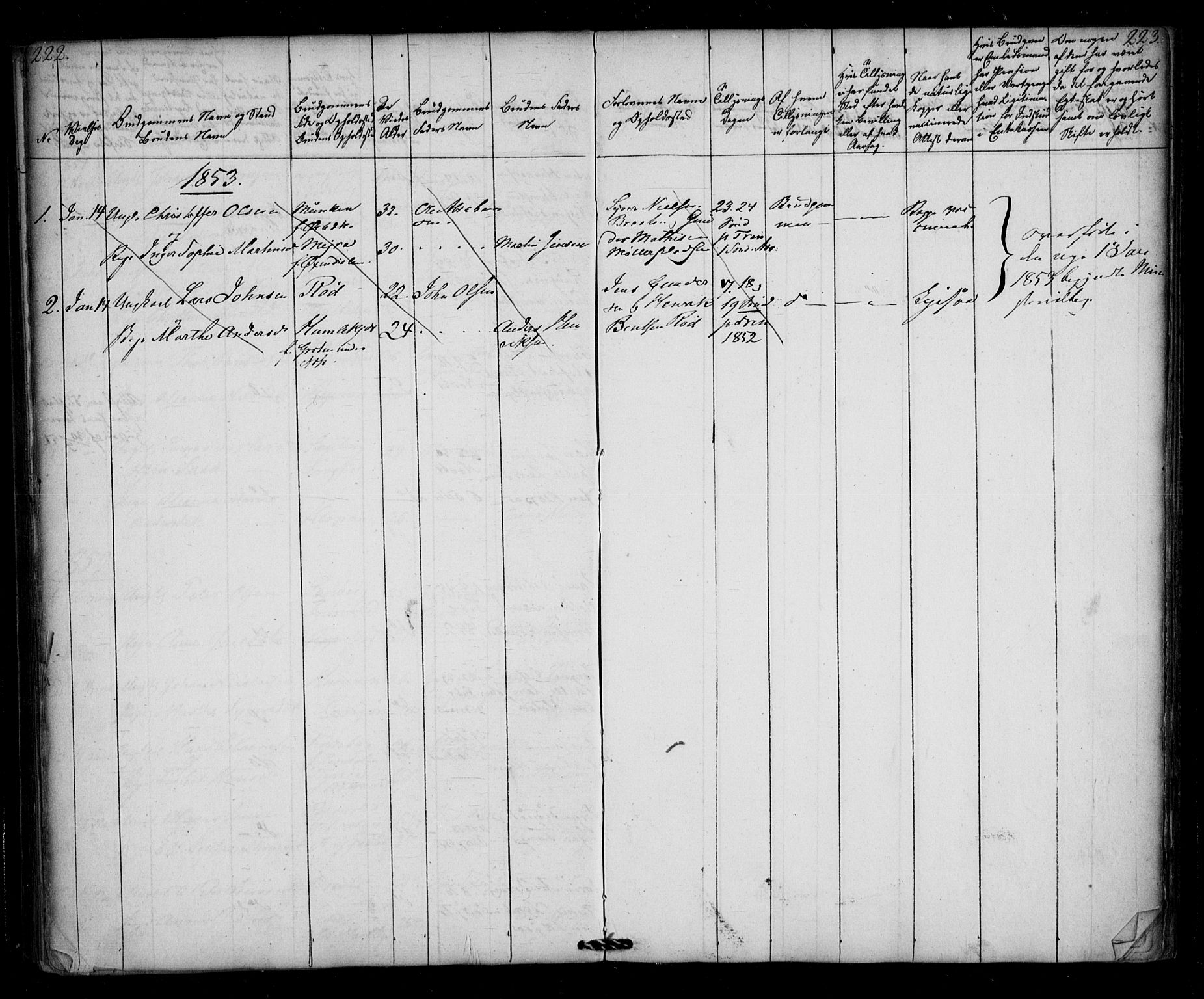 Borge prestekontor Kirkebøker, AV/SAO-A-10903/F/Fb/L0001: Parish register (official) no. II 1, 1836-1852, p. 222-223