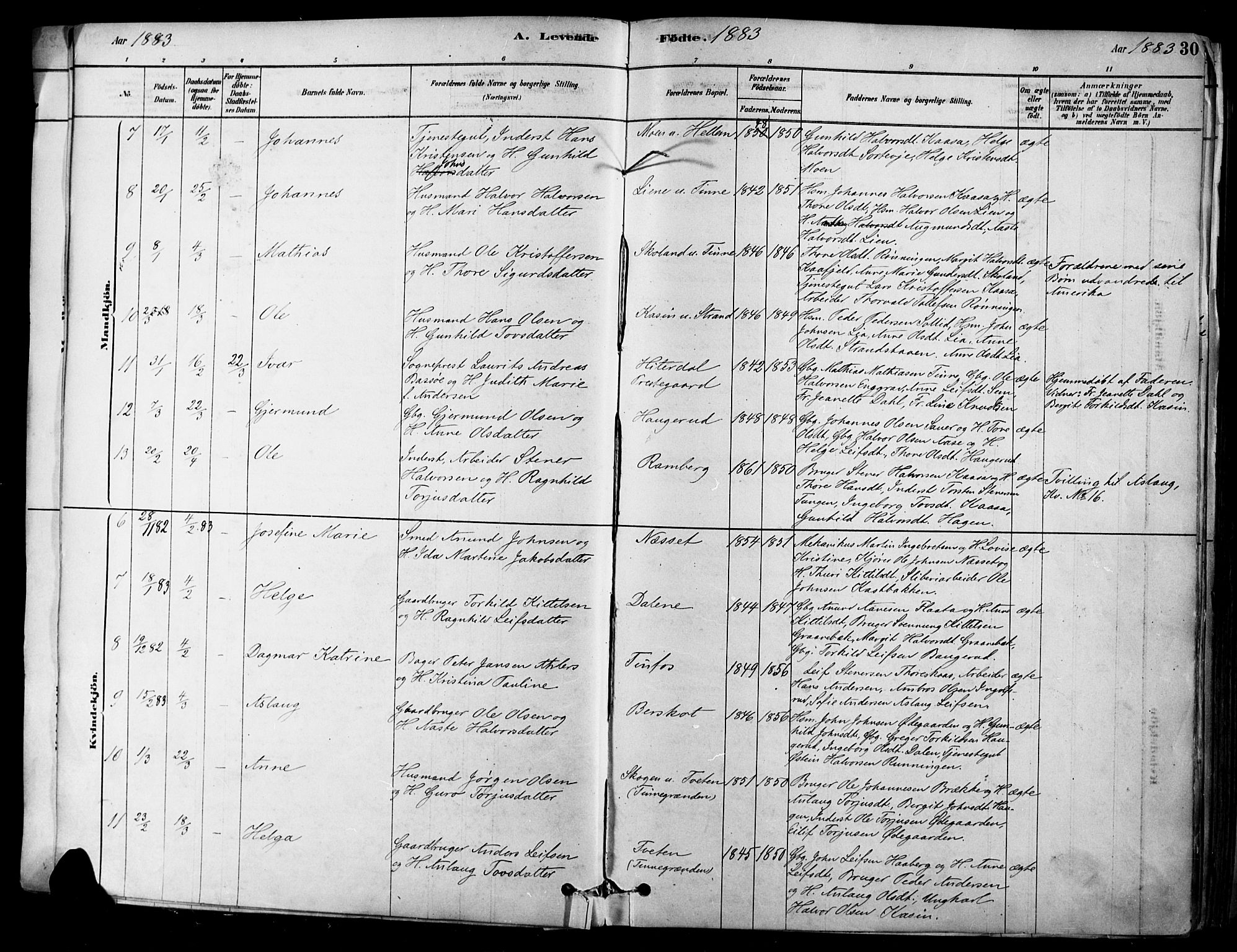 Heddal kirkebøker, AV/SAKO-A-268/F/Fa/L0008: Parish register (official) no. I 8, 1878-1903, p. 30