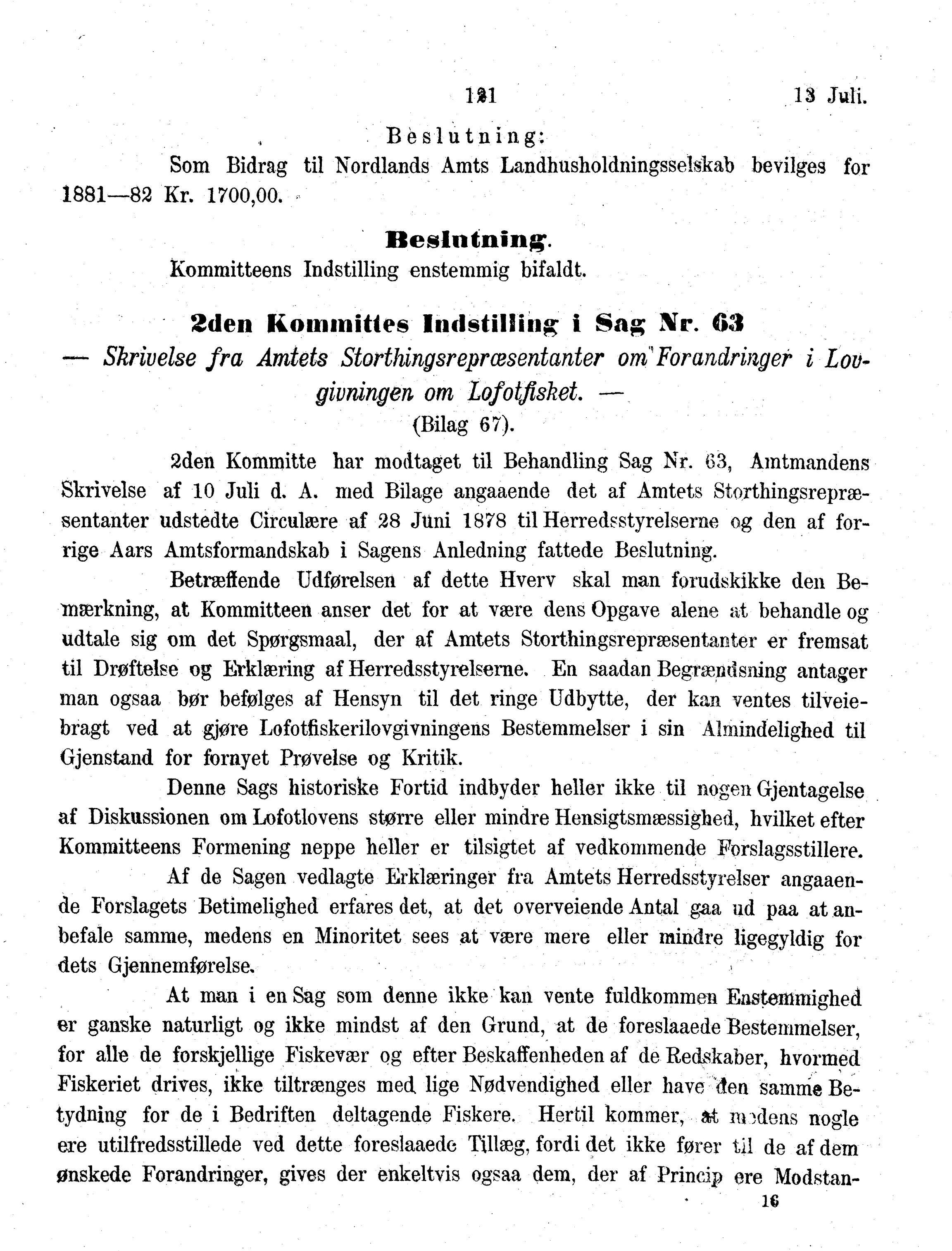 Nordland Fylkeskommune. Fylkestinget, AIN/NFK-17/176/A/Ac/L0013: Fylkestingsforhandlinger 1880, 1880