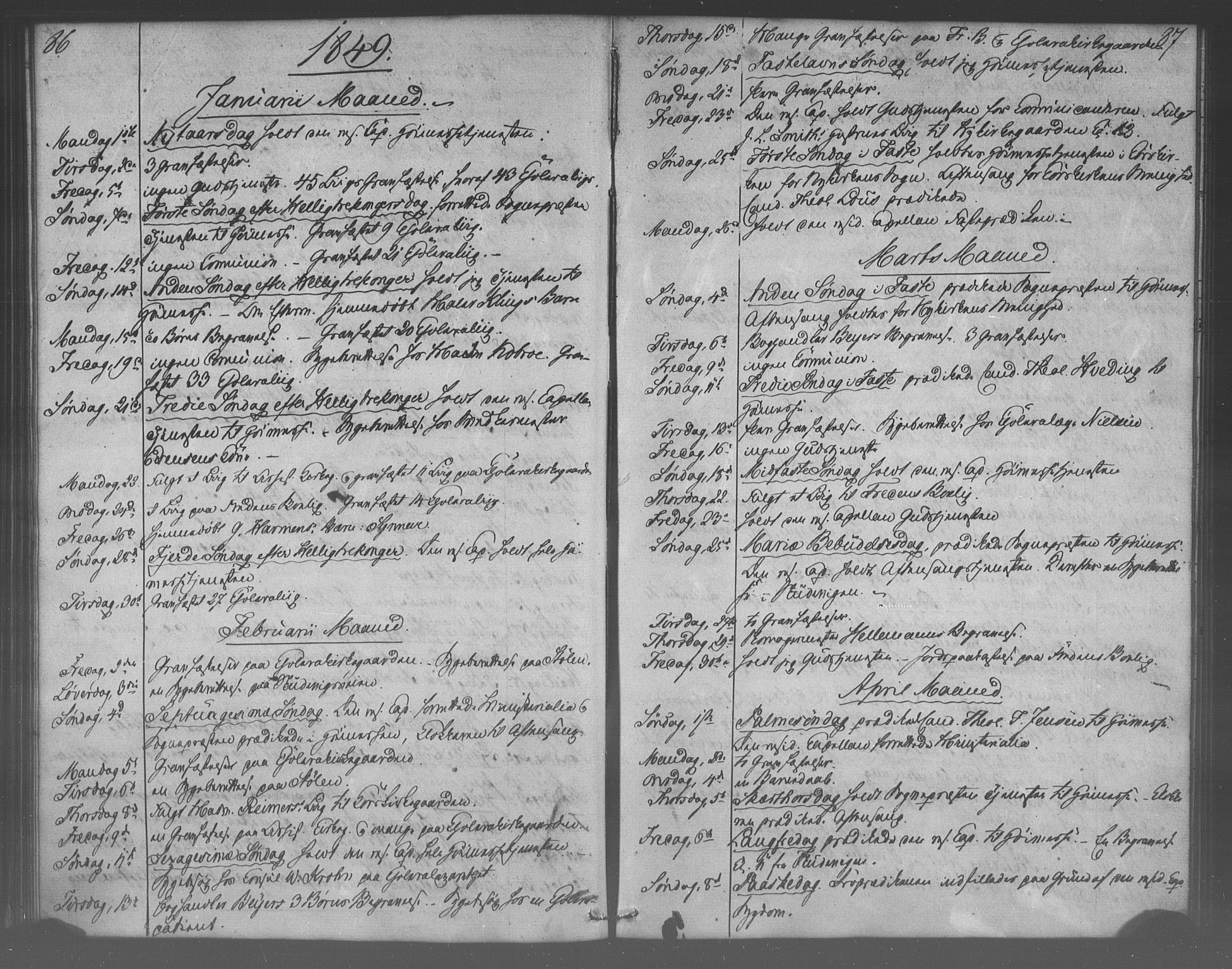 Korskirken sokneprestembete, SAB/A-76101/H/Haa/L0067: Curate's parish register no. A 2, 1844-1854, p. 86-87