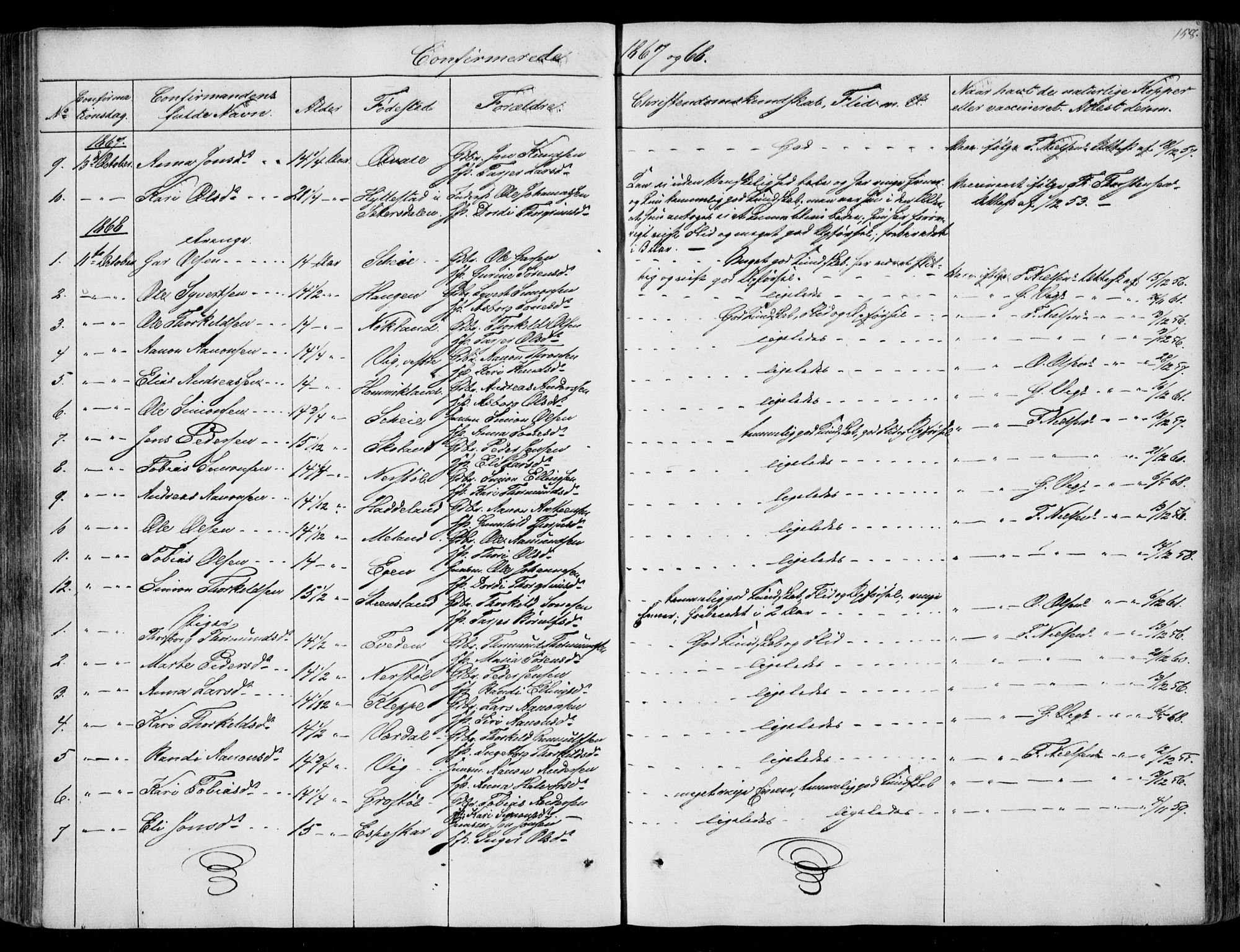 Hægebostad sokneprestkontor, SAK/1111-0024/F/Fa/Fab/L0002: Parish register (official) no. A 2, 1836-1872, p. 158