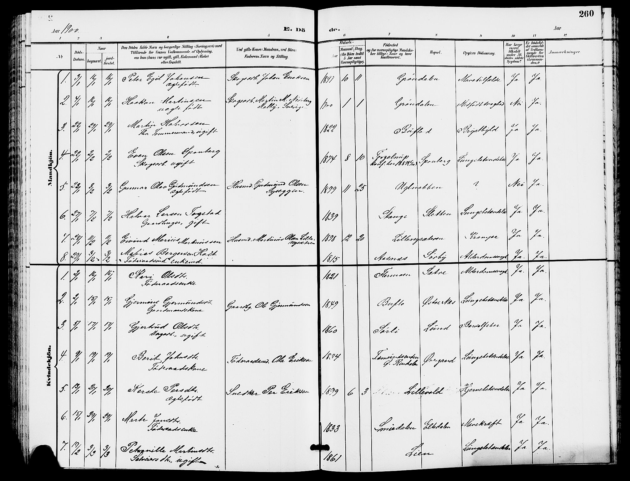 Trysil prestekontor, SAH/PREST-046/H/Ha/Hab/L0006: Parish register (copy) no. 6, 1896-1912, p. 260