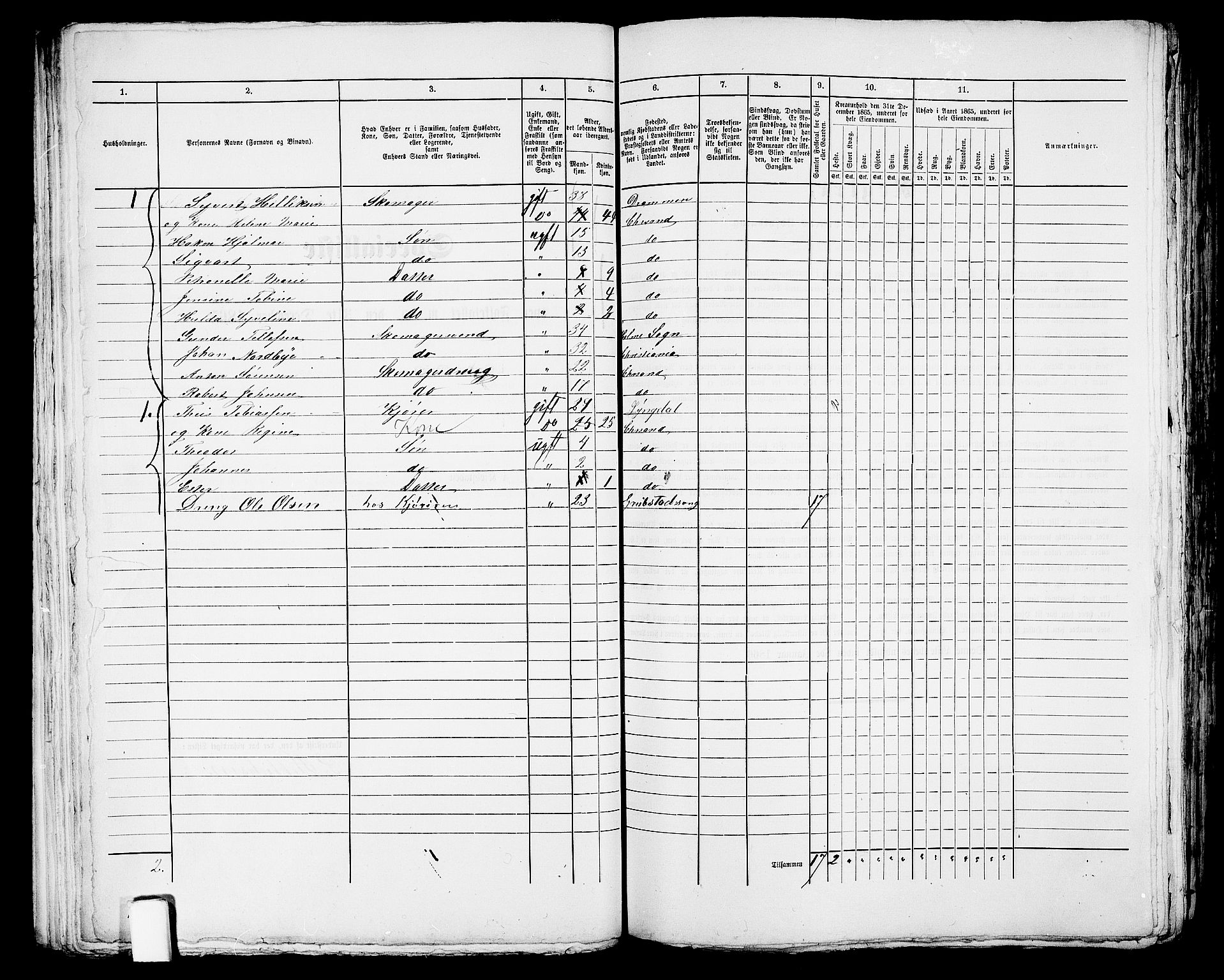 RA, 1865 census for Kristiansand, 1865, p. 1627