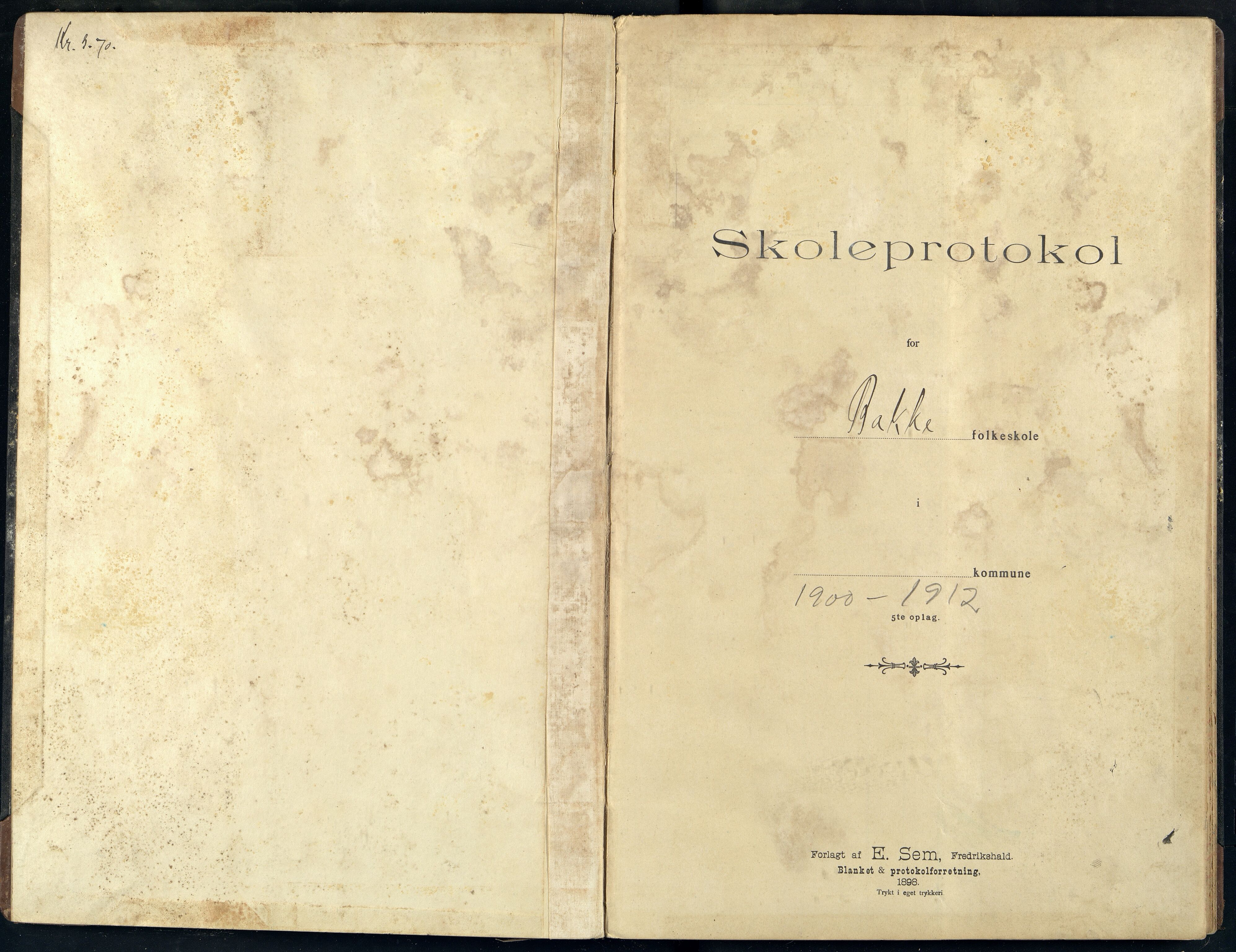 Bakke kommune - Signesminde Skole, ARKSOR/1004BA553/H/L0002: Skoleprotokoll, 1900-1912