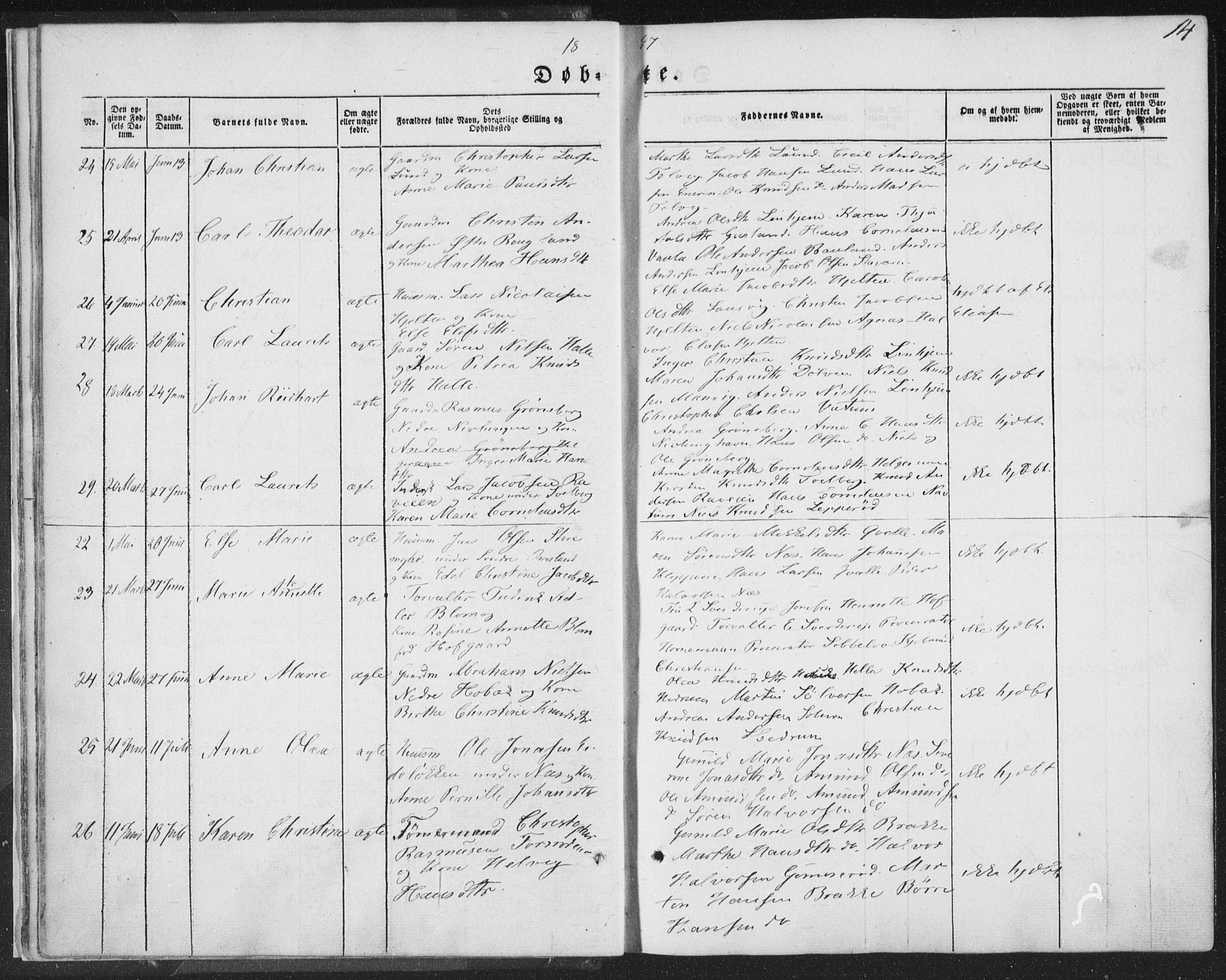 Brunlanes kirkebøker, AV/SAKO-A-342/F/Fa/L0004: Parish register (official) no. I 4, 1846-1862, p. 14