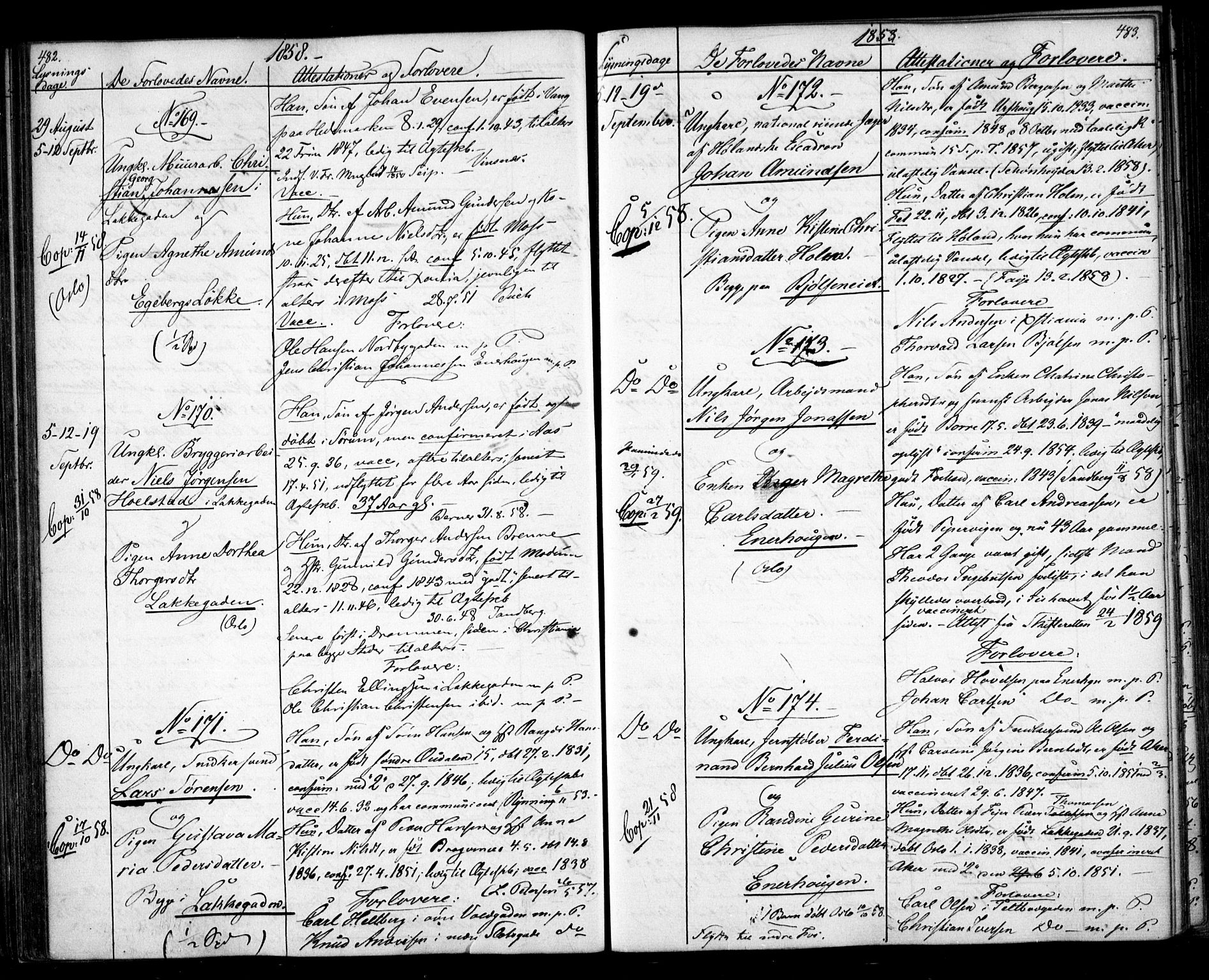 Aker prestekontor kirkebøker, SAO/A-10861/H/L0005: Banns register no. 5, 1853-1864, p. 482-483