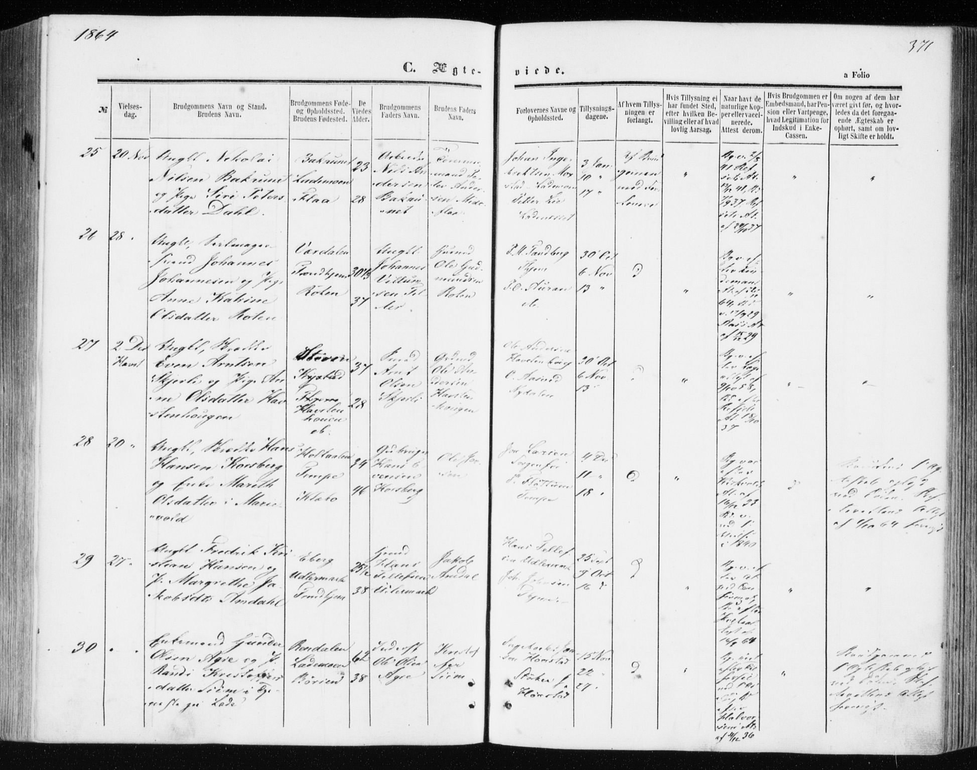 Ministerialprotokoller, klokkerbøker og fødselsregistre - Sør-Trøndelag, AV/SAT-A-1456/606/L0292: Parish register (official) no. 606A07, 1856-1865, p. 371