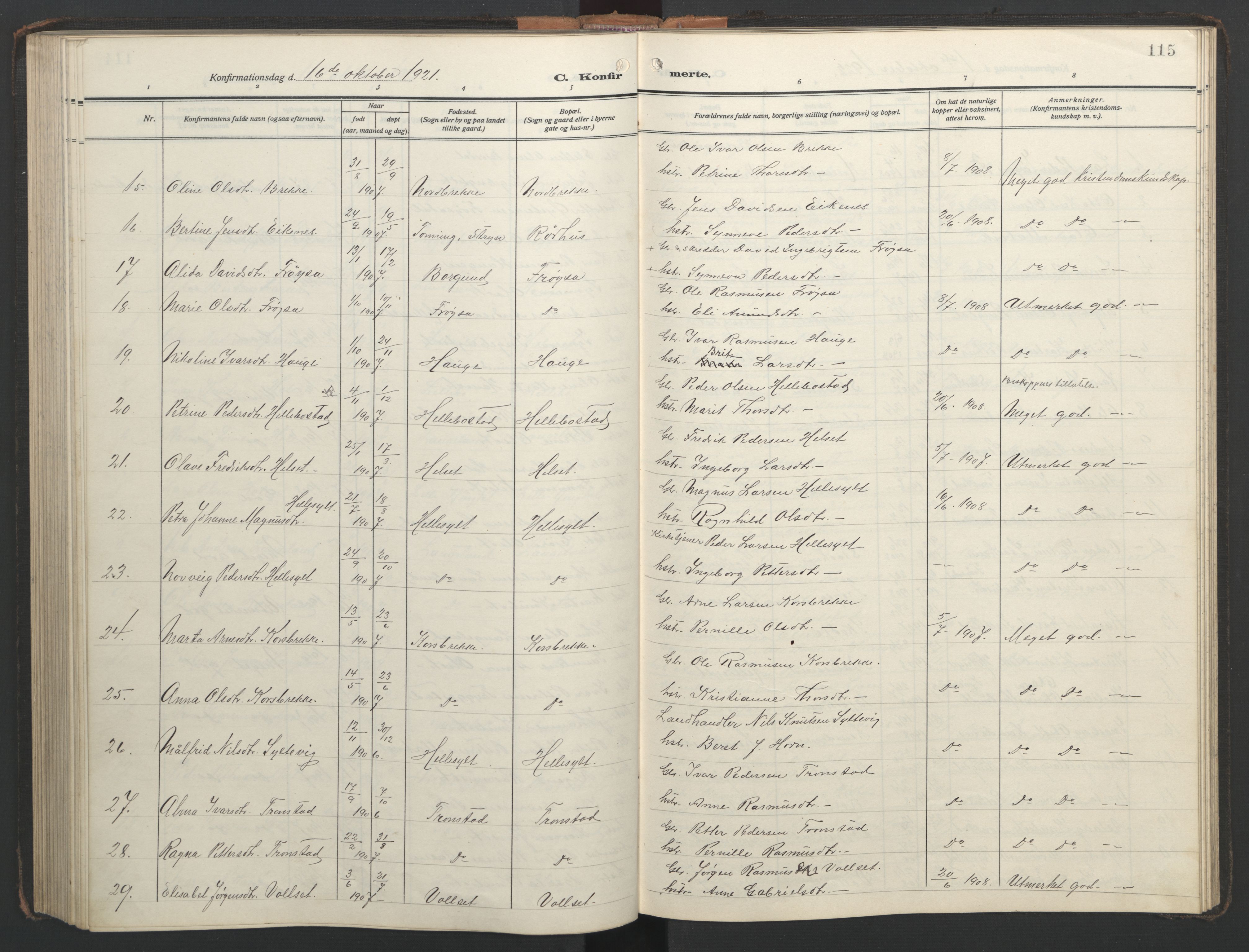 Ministerialprotokoller, klokkerbøker og fødselsregistre - Møre og Romsdal, AV/SAT-A-1454/517/L0232: Parish register (copy) no. 517C05, 1910-1946, p. 115