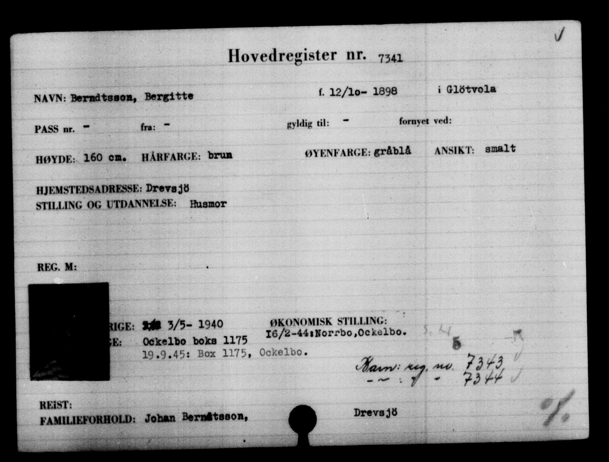 Utenriksstasjonene, Legasjonen i Stockholm, Flyktningkontoret, AV/RA-S-6753/V/Va/L0005: Kjesäterkartoteket, flyktninger med registreringsnr. 6600-9417, 1940-1945, p. 875