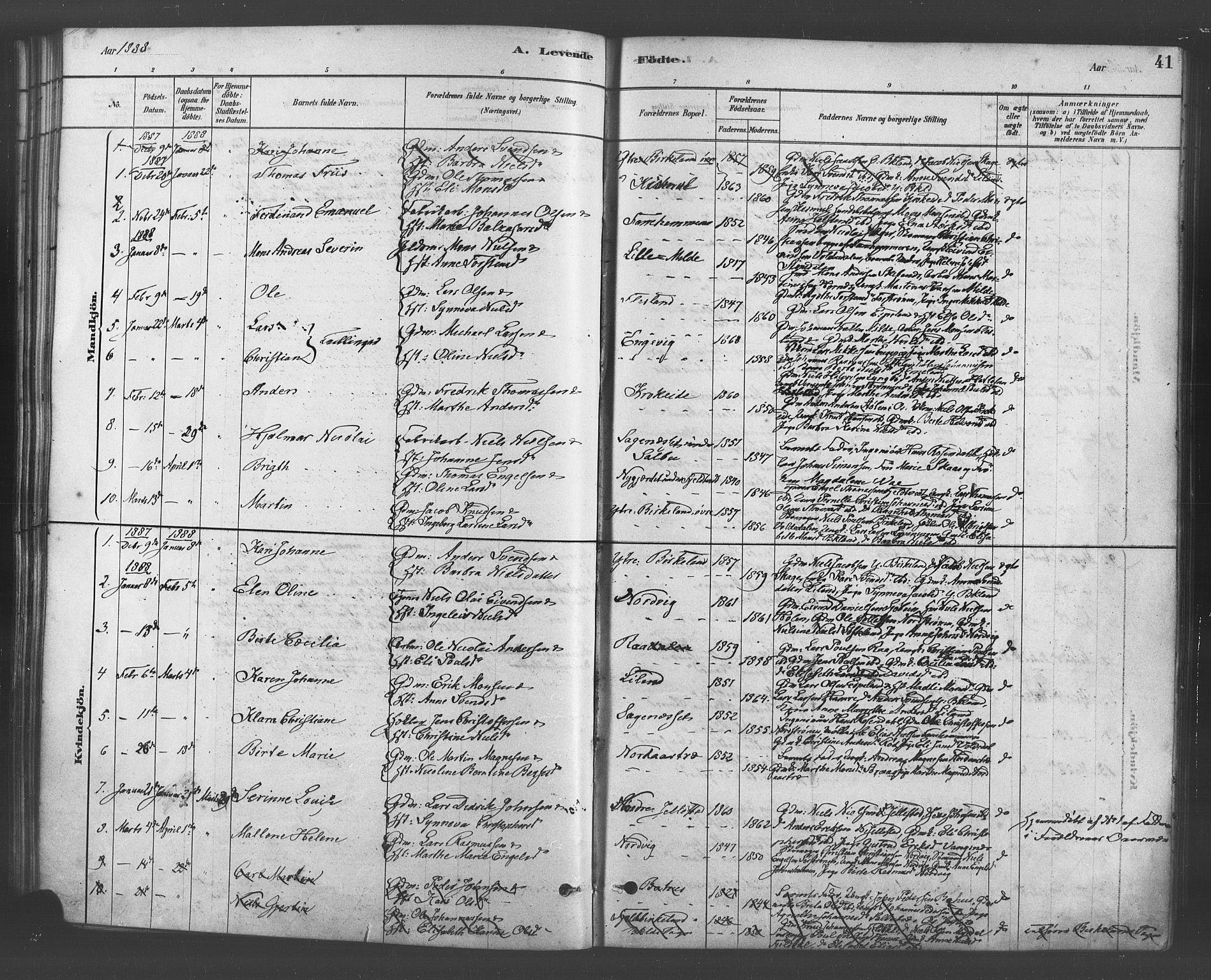 Fana Sokneprestembete, SAB/A-75101/H/Haa/Haab/L0001: Parish register (official) no. B 1, 1878-1889, p. 41
