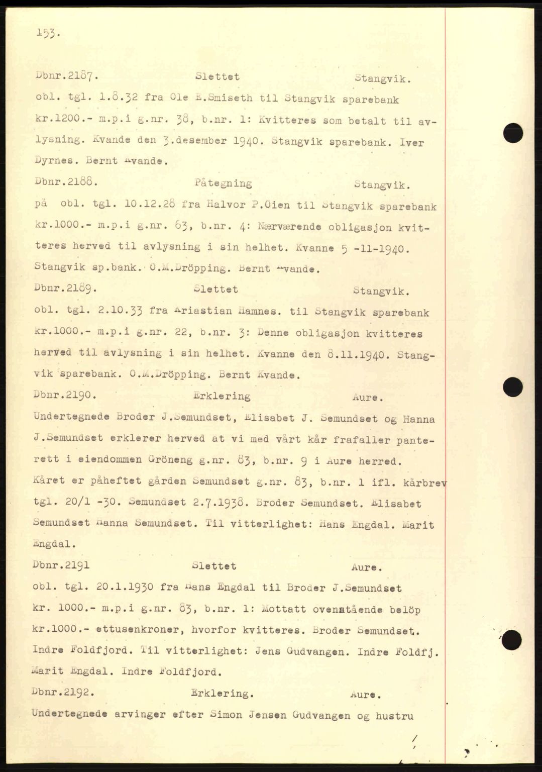 Nordmøre sorenskriveri, AV/SAT-A-4132/1/2/2Ca: Mortgage book no. C81, 1940-1945, Diary no: : 2187/1940