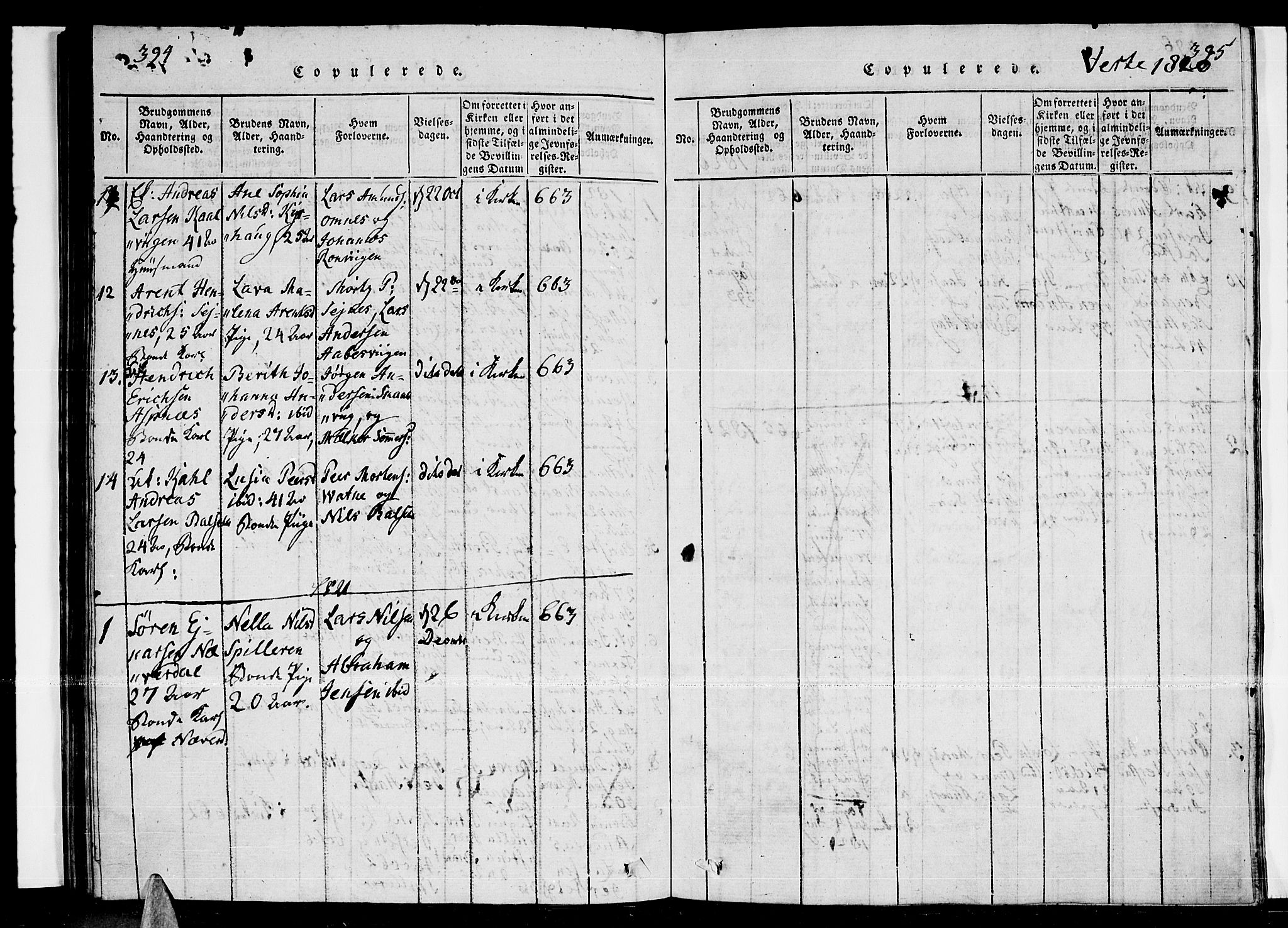 Ministerialprotokoller, klokkerbøker og fødselsregistre - Nordland, AV/SAT-A-1459/841/L0593: Parish register (official) no. 841A04 /2, 1820-1825, p. 394-395