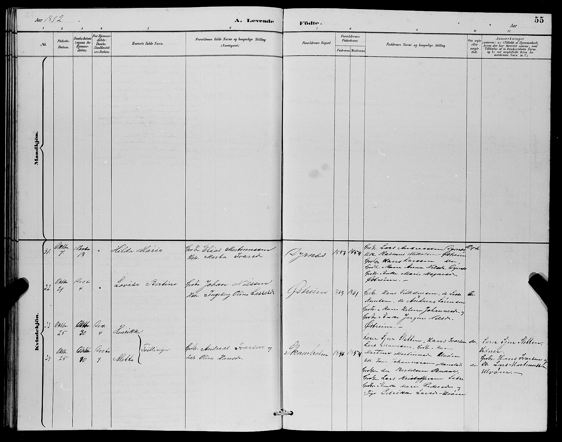 Lindås Sokneprestembete, SAB/A-76701/H/Hab: Parish register (copy) no. C 3, 1886-1893, p. 55