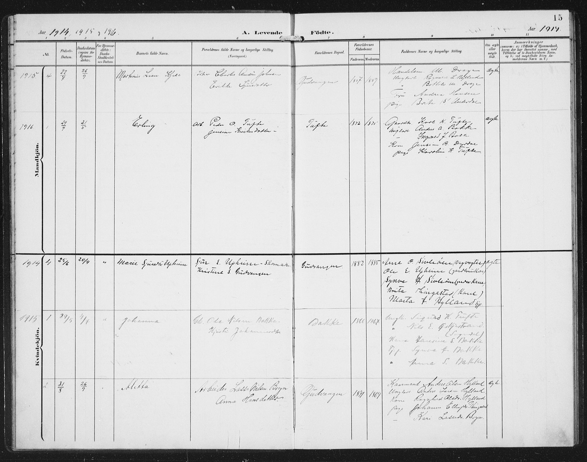 Aurland sokneprestembete, SAB/A-99937/H/Hb/Hbc/L0003: Parish register (copy) no. C 3, 1901-1933, p. 15