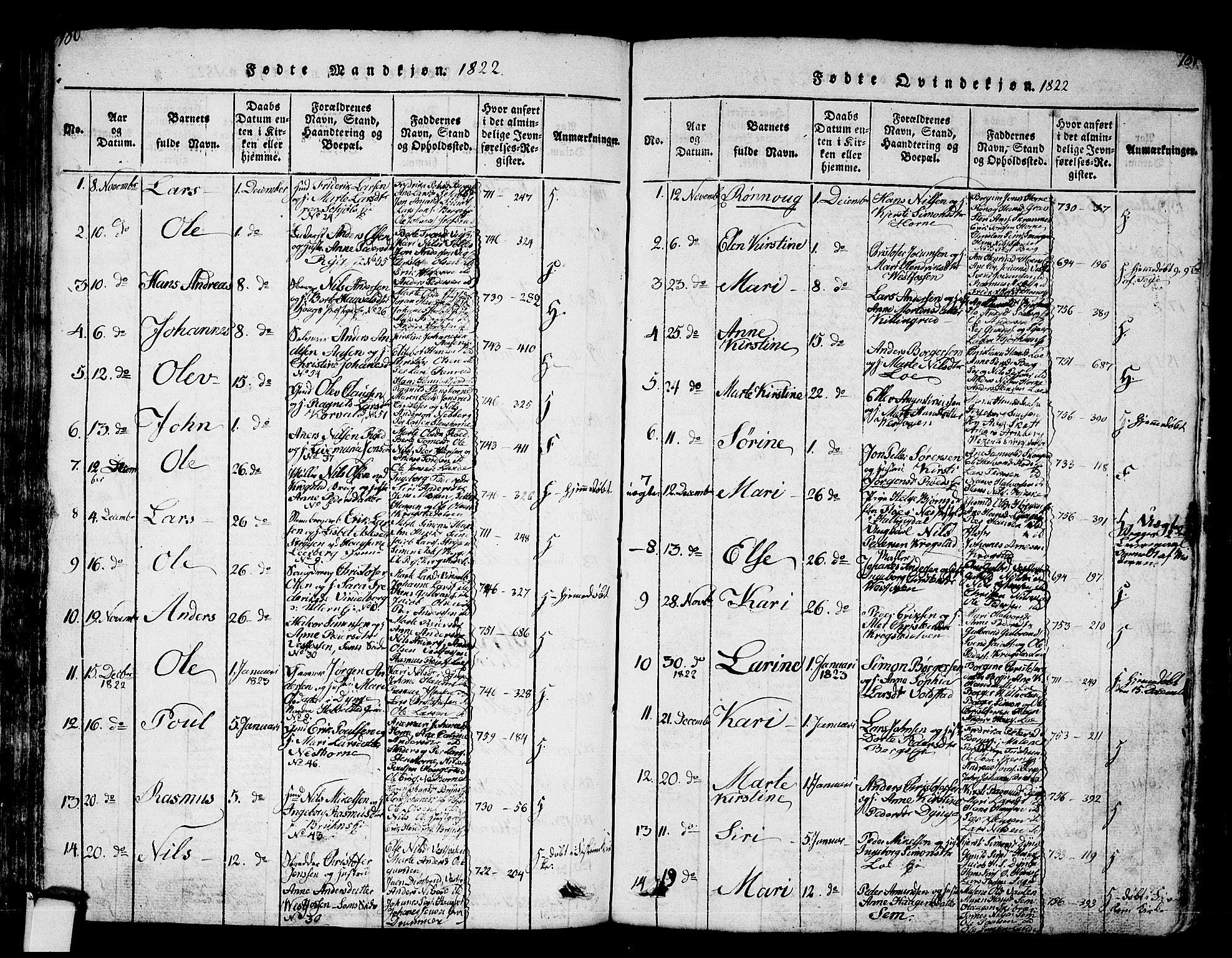 Eiker kirkebøker, AV/SAKO-A-4/G/Ga/L0001: Parish register (copy) no. I 1, 1814-1832, p. 180-181