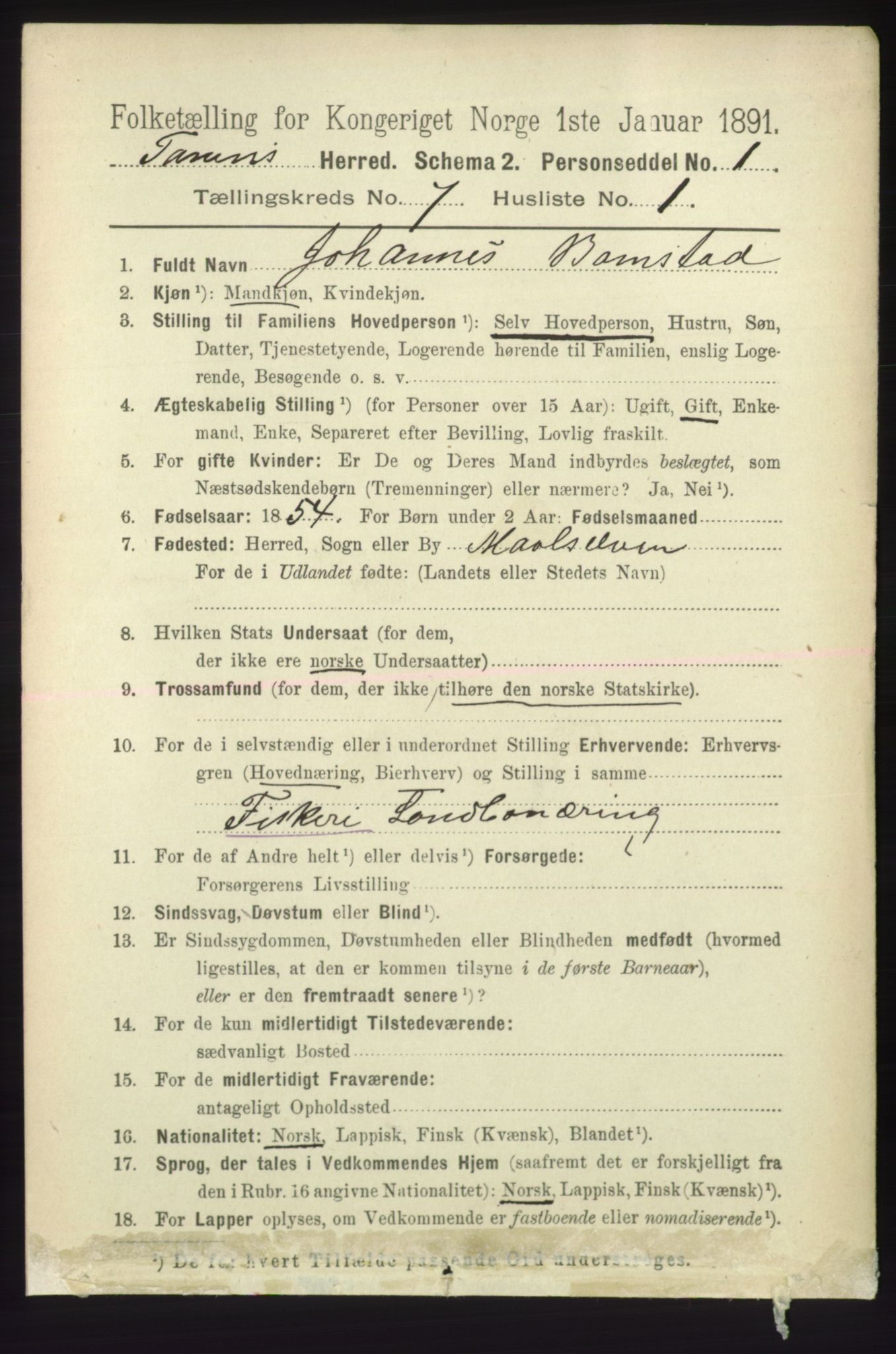 RA, 1891 census for 2025 Tana, 1891, p. 3087
