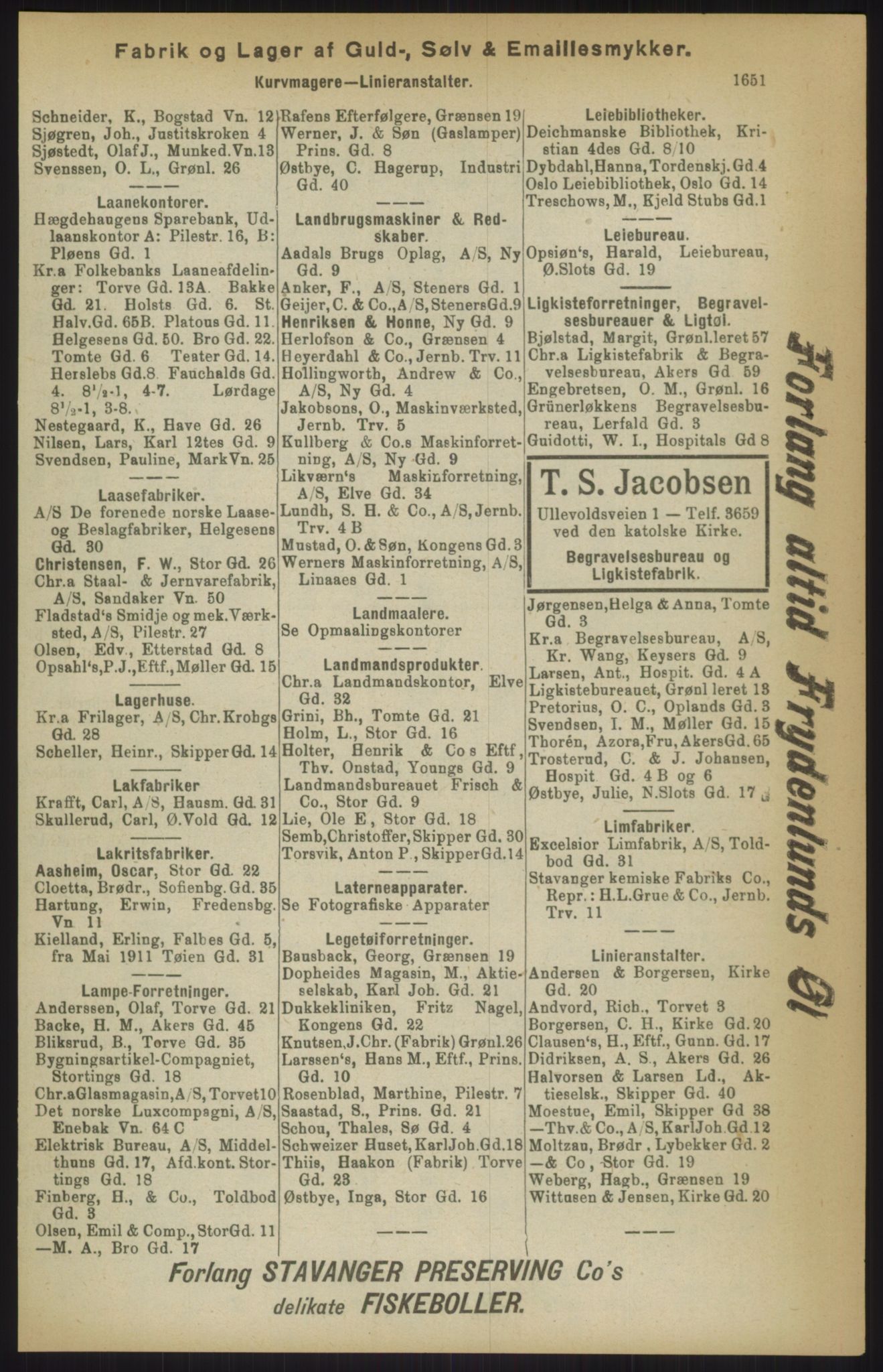 Kristiania/Oslo adressebok, PUBL/-, 1911, p. 1651