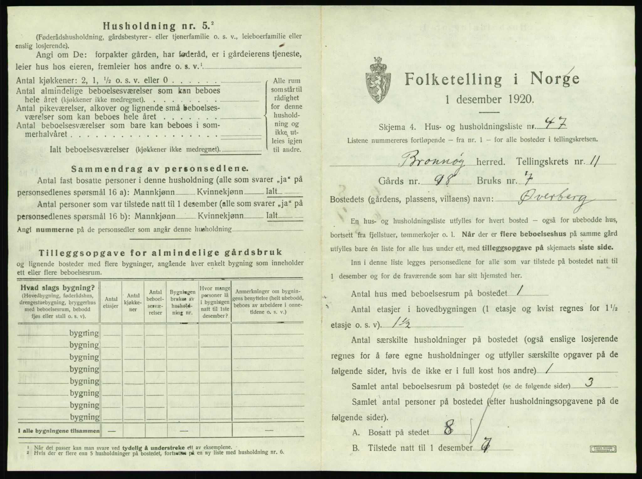 SAT, 1920 census for Brønnøy, 1920, p. 1170