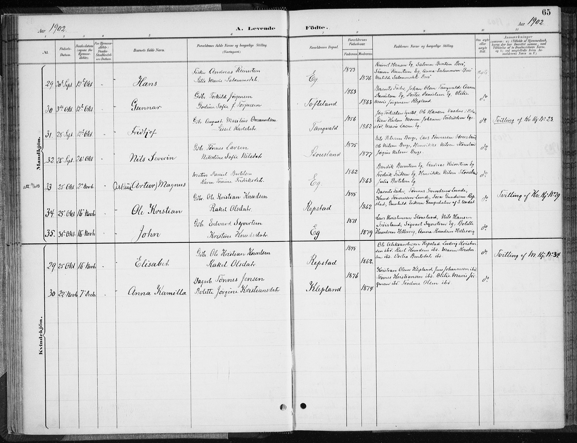 Søgne sokneprestkontor, AV/SAK-1111-0037/F/Fa/Fab/L0013: Parish register (official) no. A 13, 1892-1911, p. 65