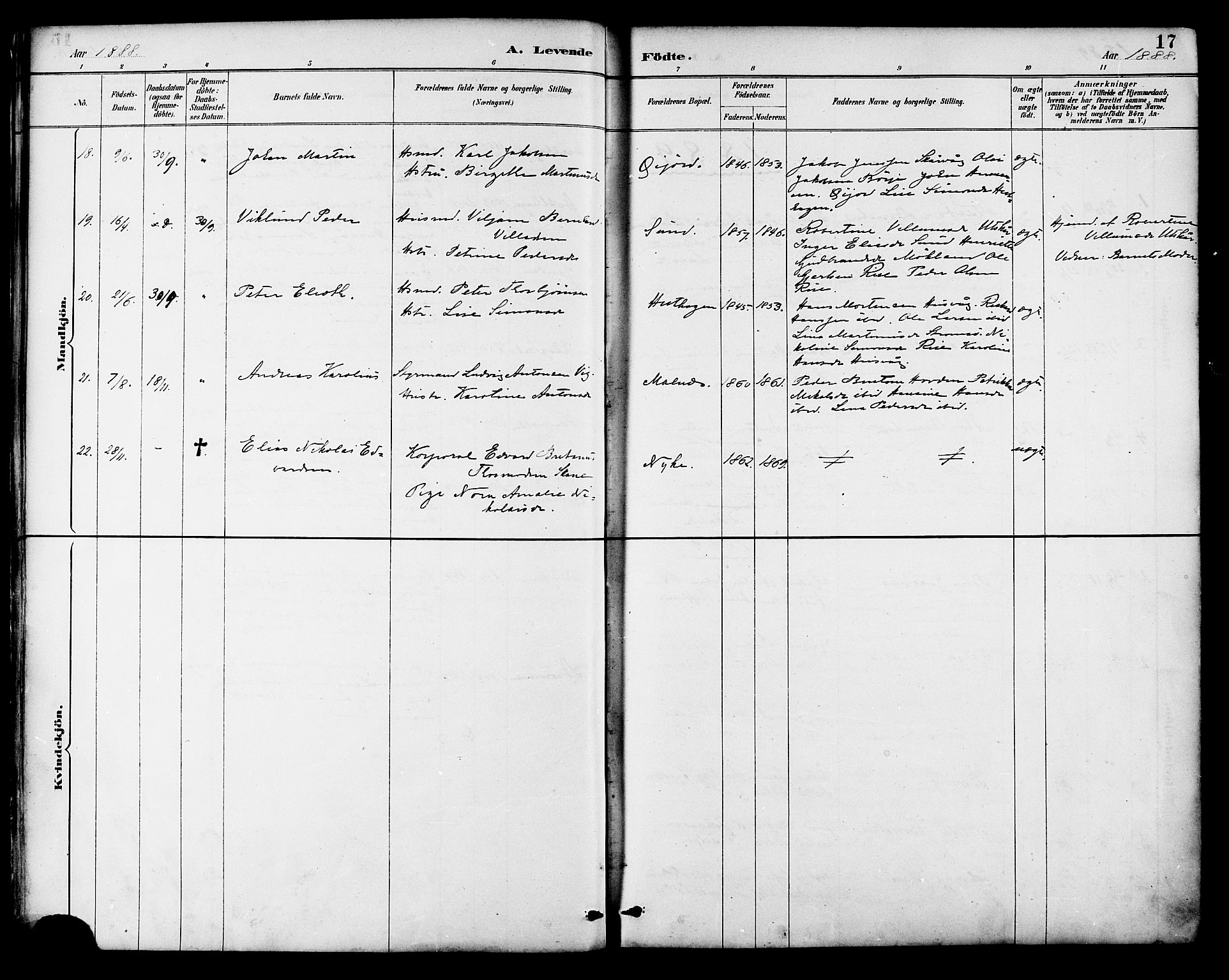 Ministerialprotokoller, klokkerbøker og fødselsregistre - Nordland, AV/SAT-A-1459/892/L1320: Parish register (official) no. 892A01, 1886-1901, p. 17