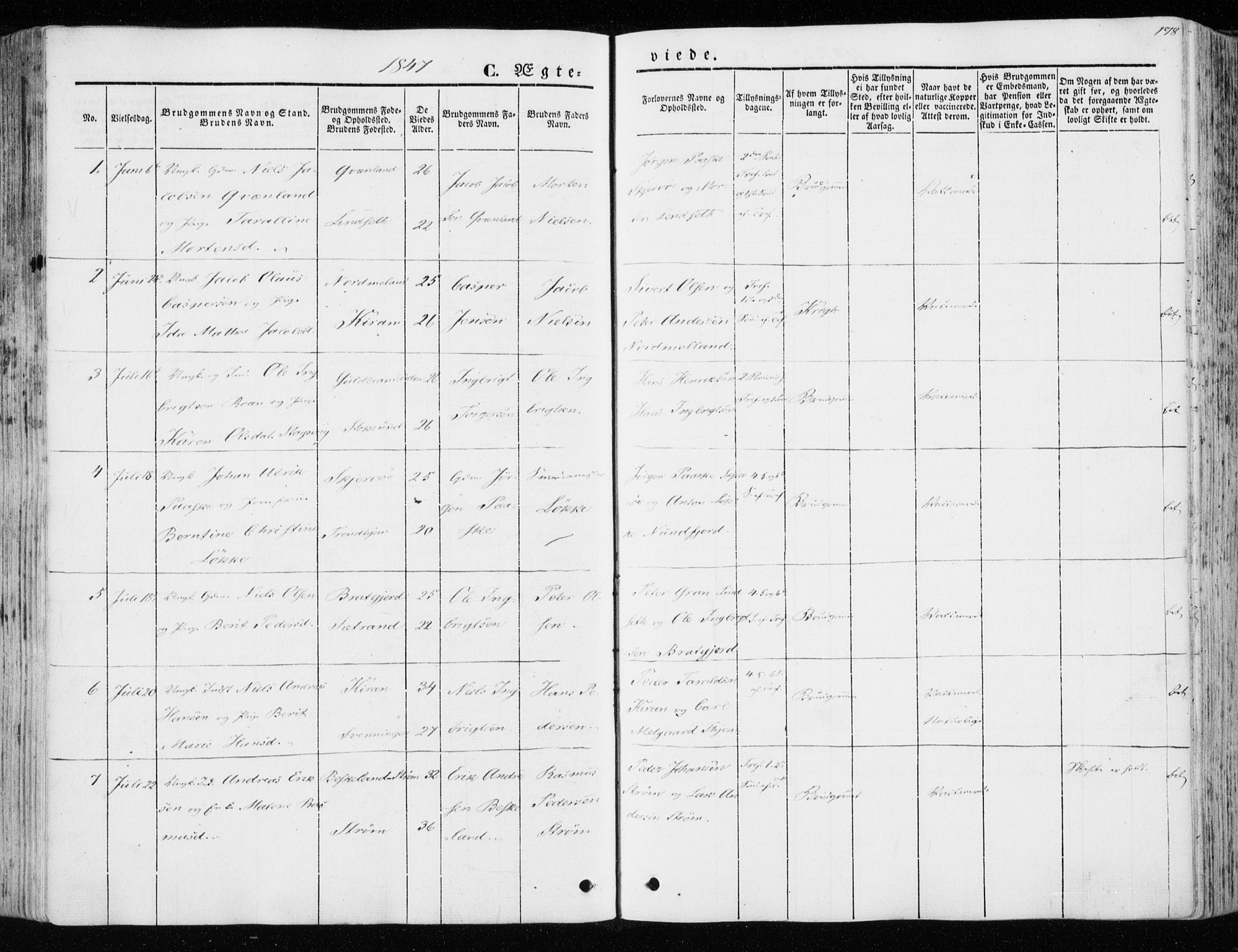 Ministerialprotokoller, klokkerbøker og fødselsregistre - Sør-Trøndelag, SAT/A-1456/657/L0704: Parish register (official) no. 657A05, 1846-1857, p. 178