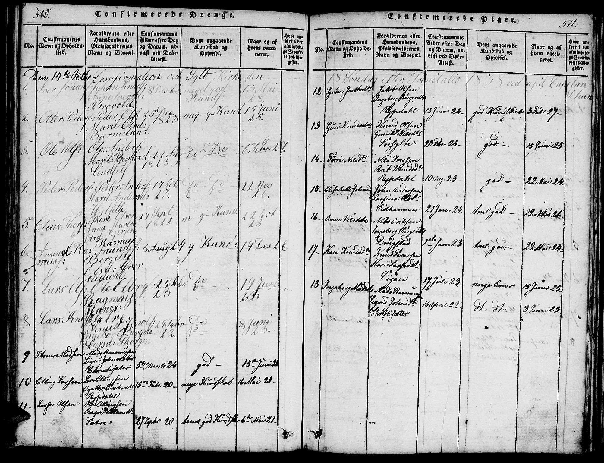 Ministerialprotokoller, klokkerbøker og fødselsregistre - Møre og Romsdal, AV/SAT-A-1454/541/L0544: Parish register (official) no. 541A01, 1818-1847, p. 510-511