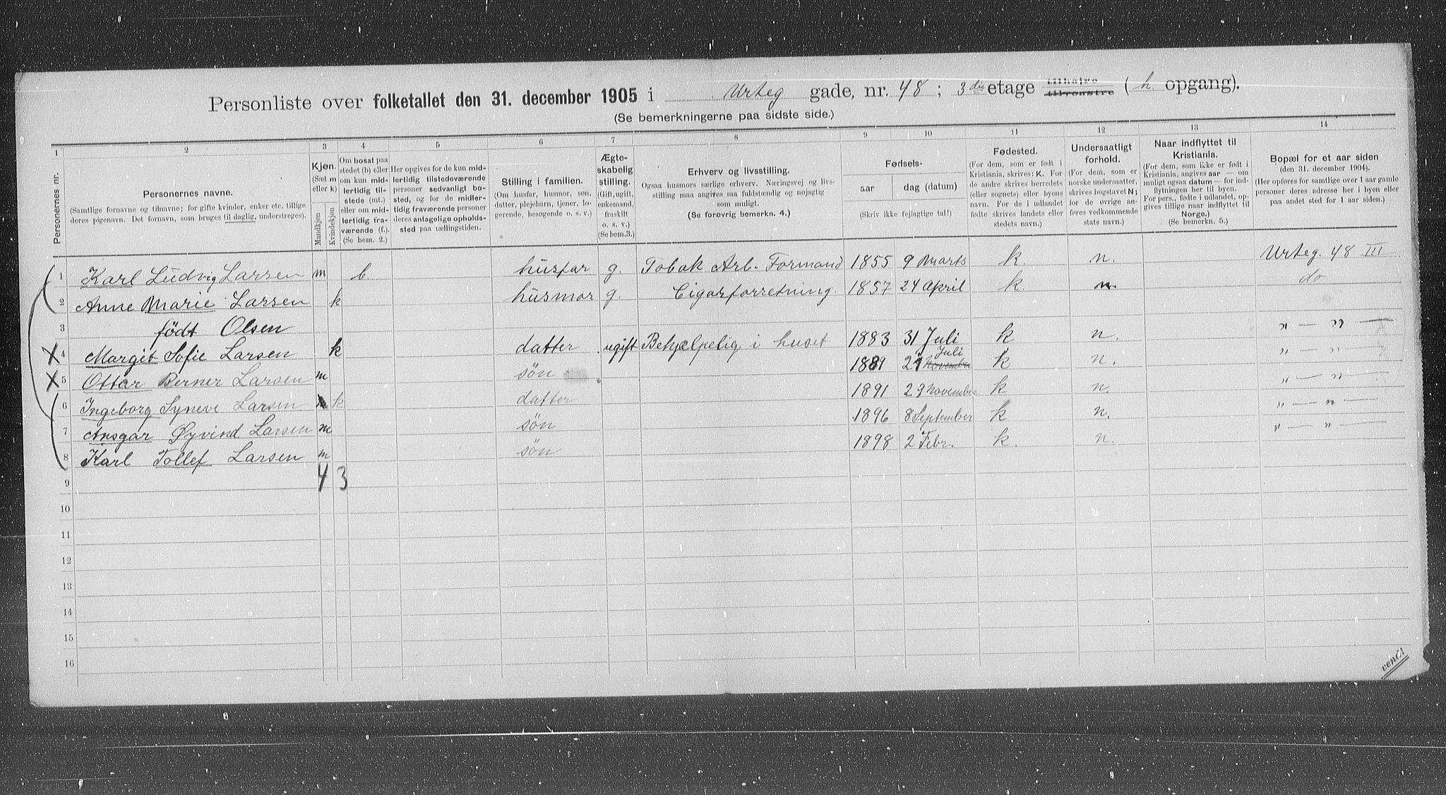 OBA, Municipal Census 1905 for Kristiania, 1905, p. 63776