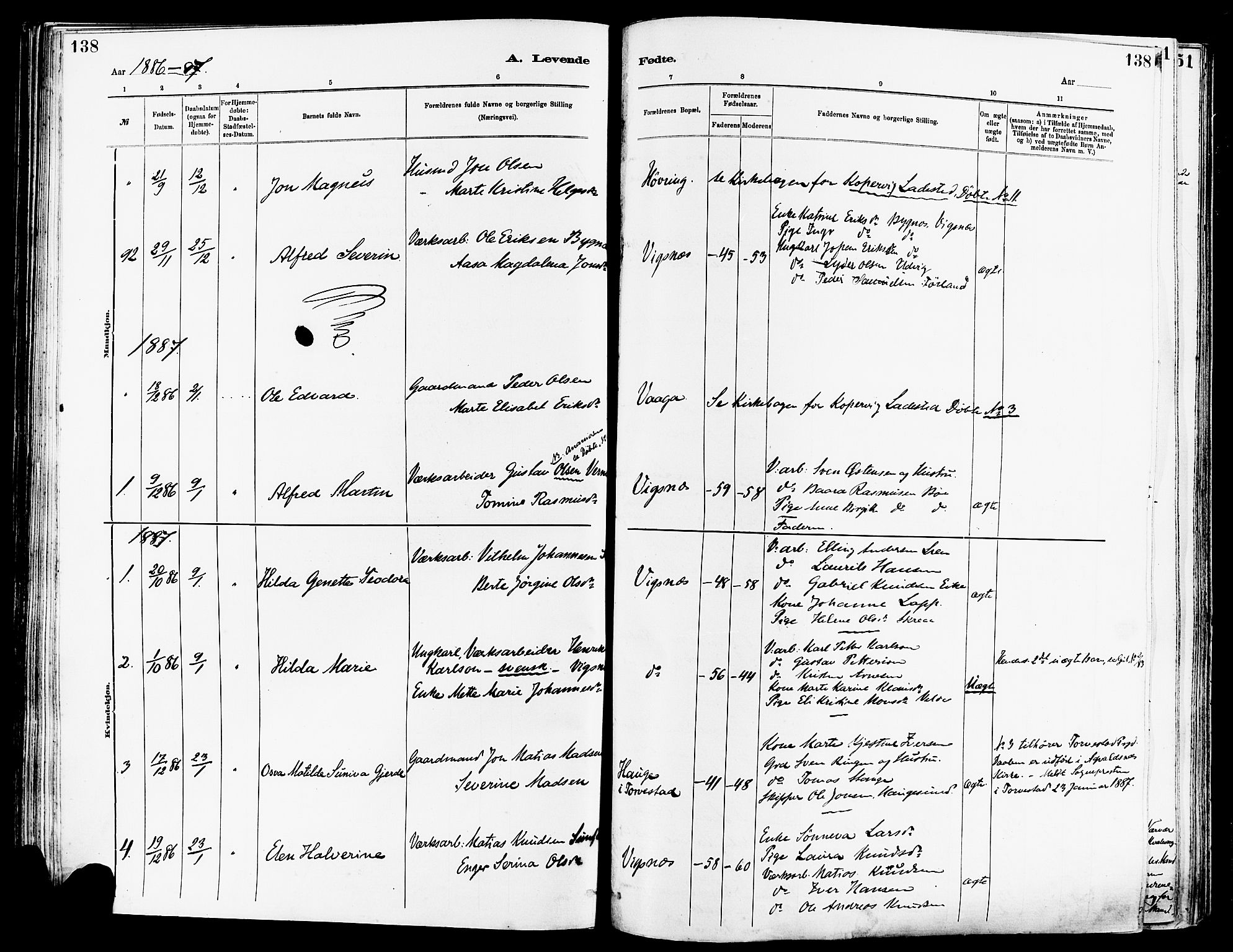 Avaldsnes sokneprestkontor, SAST/A -101851/H/Ha/Haa/L0014: Parish register (official) no. A 14, 1880-1889, p. 138