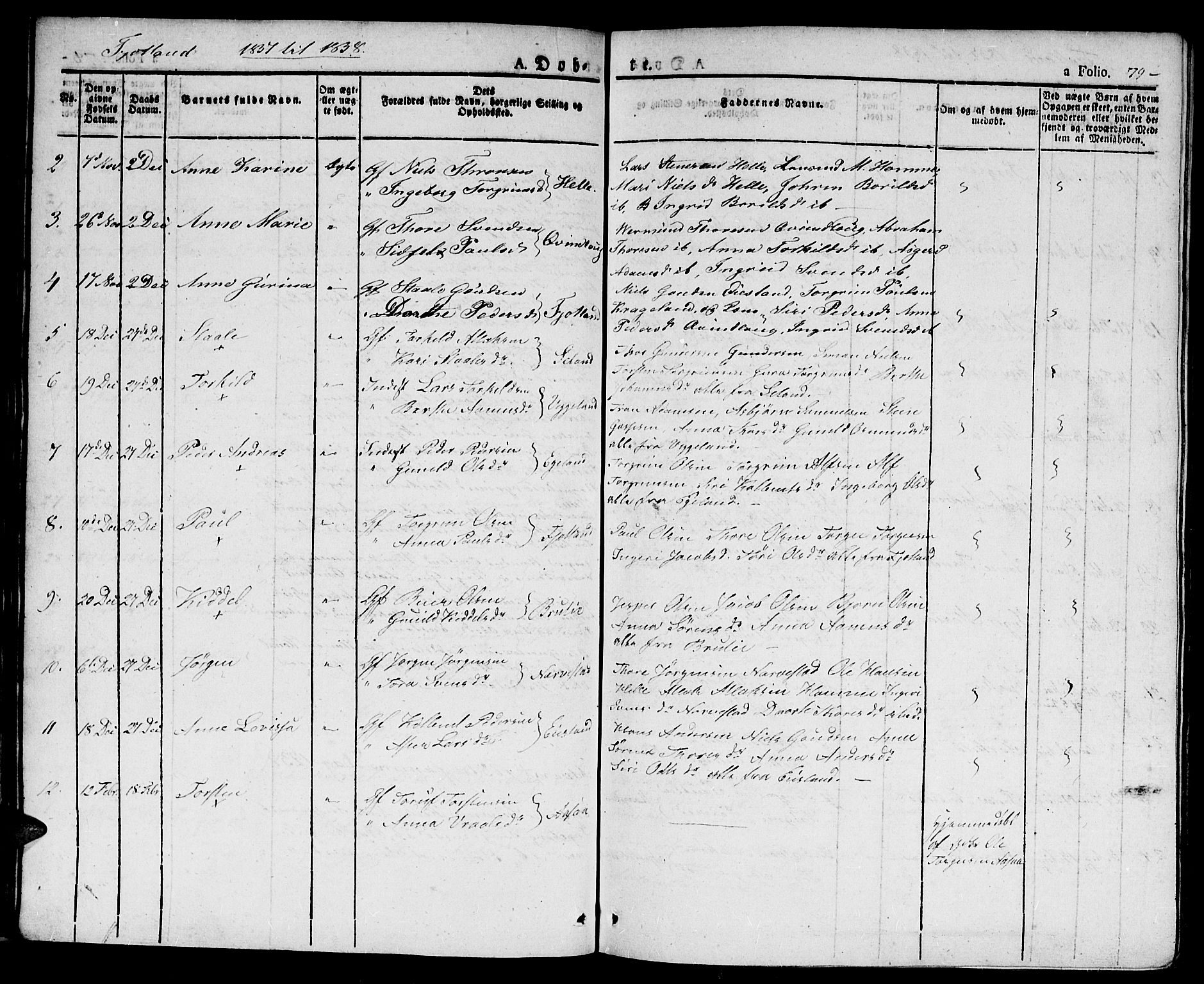 Hægebostad sokneprestkontor, AV/SAK-1111-0024/F/Fa/Faa/L0003: Parish register (official) no. A 3 /2, 1825-1840, p. 79