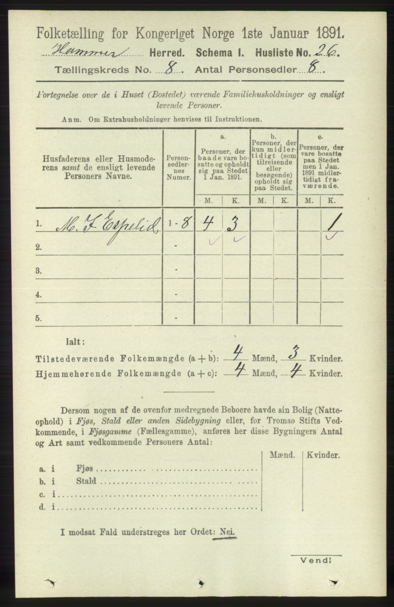 RA, 1891 census for 1254 Hamre, 1891, p. 1989