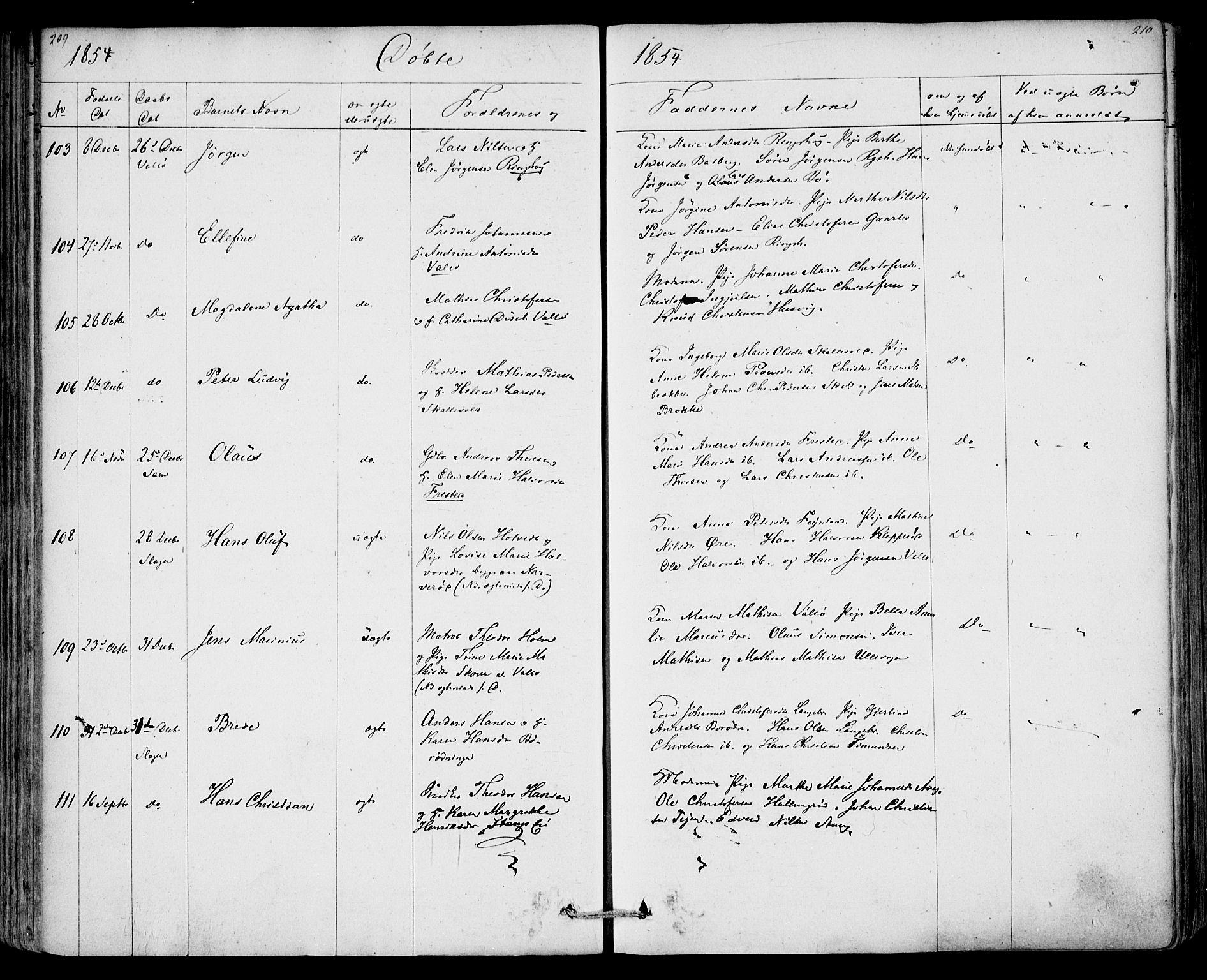 Sem kirkebøker, AV/SAKO-A-5/F/Fa/L0006: Parish register (official) no. I 6, 1843-1855, p. 209-210