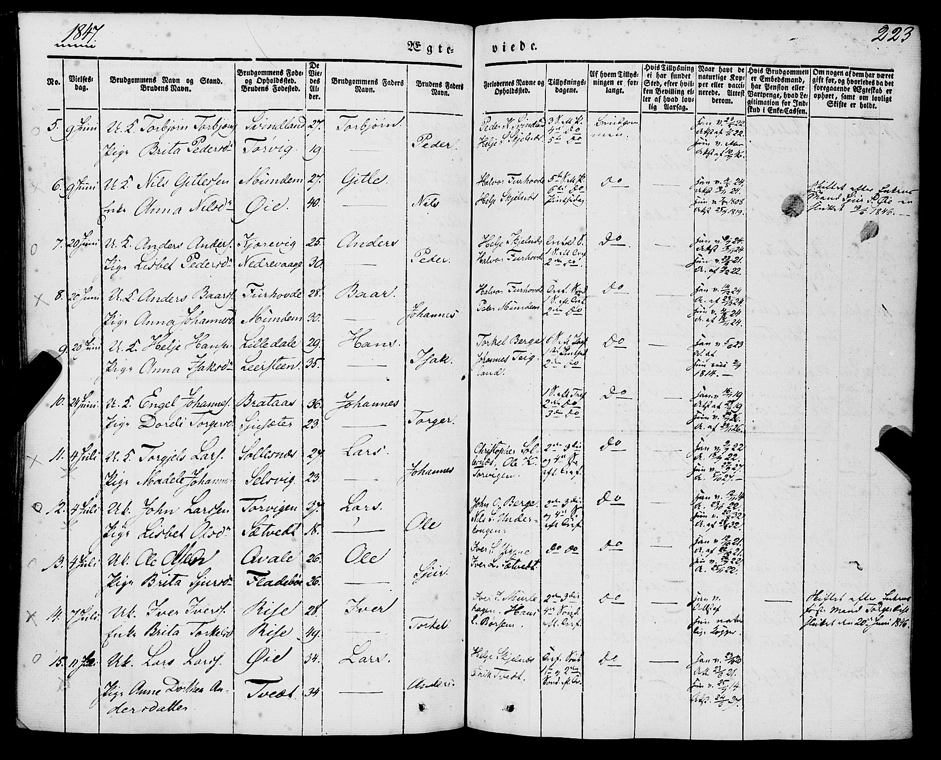 Strandebarm sokneprestembete, SAB/A-78401/H/Haa: Parish register (official) no. A 7, 1844-1872, p. 223