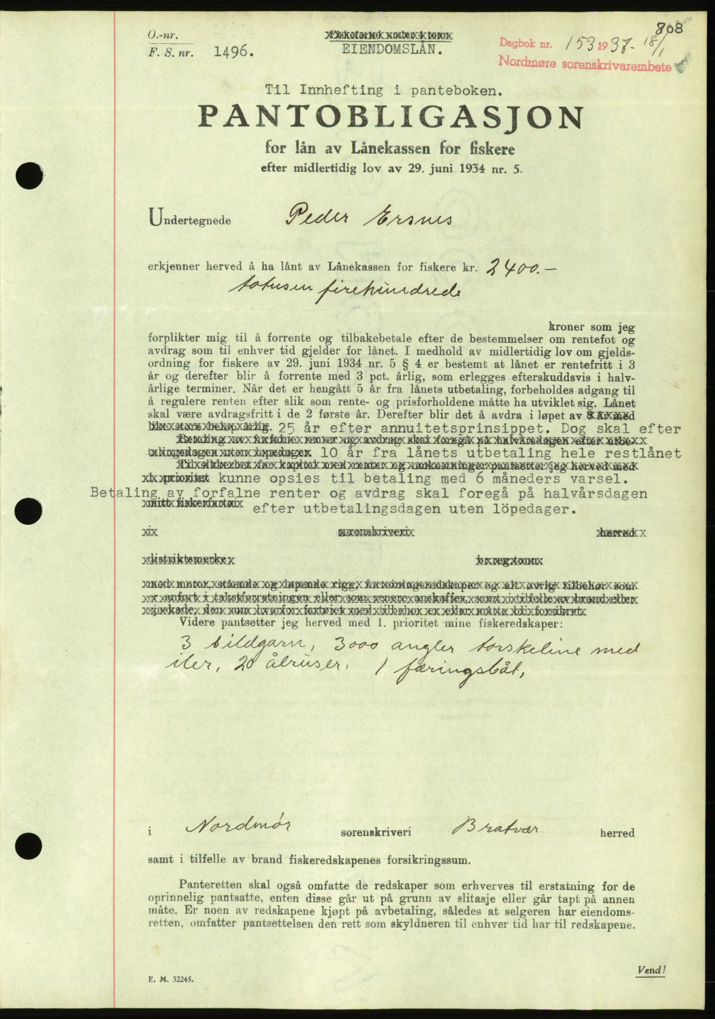 Nordmøre sorenskriveri, AV/SAT-A-4132/1/2/2Ca/L0090: Mortgage book no. B80, 1936-1937, Diary no: : 153/1937